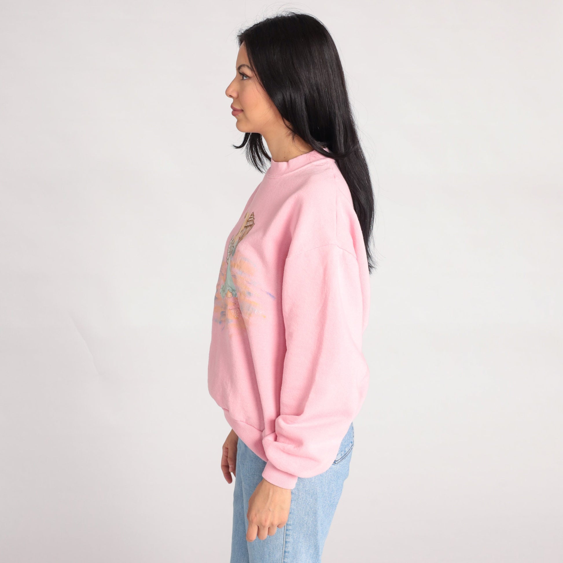 90s Jerzees Baby Angel Beach Sweatshirt Pink Graphic Crewneck Large