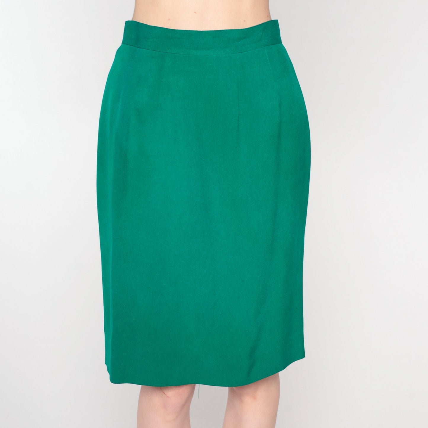 90s Green Silk Pencil Skirt High Waist Small 6