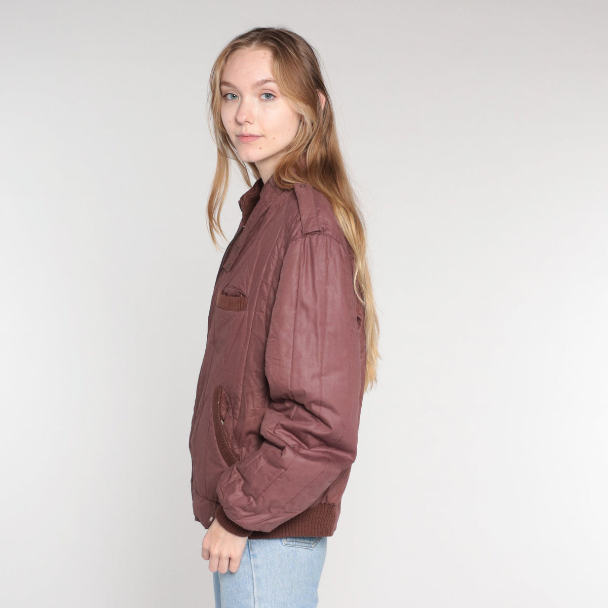 80s Members Only Brown Quilted Windbreaker Jacket Zip Bomber Medium