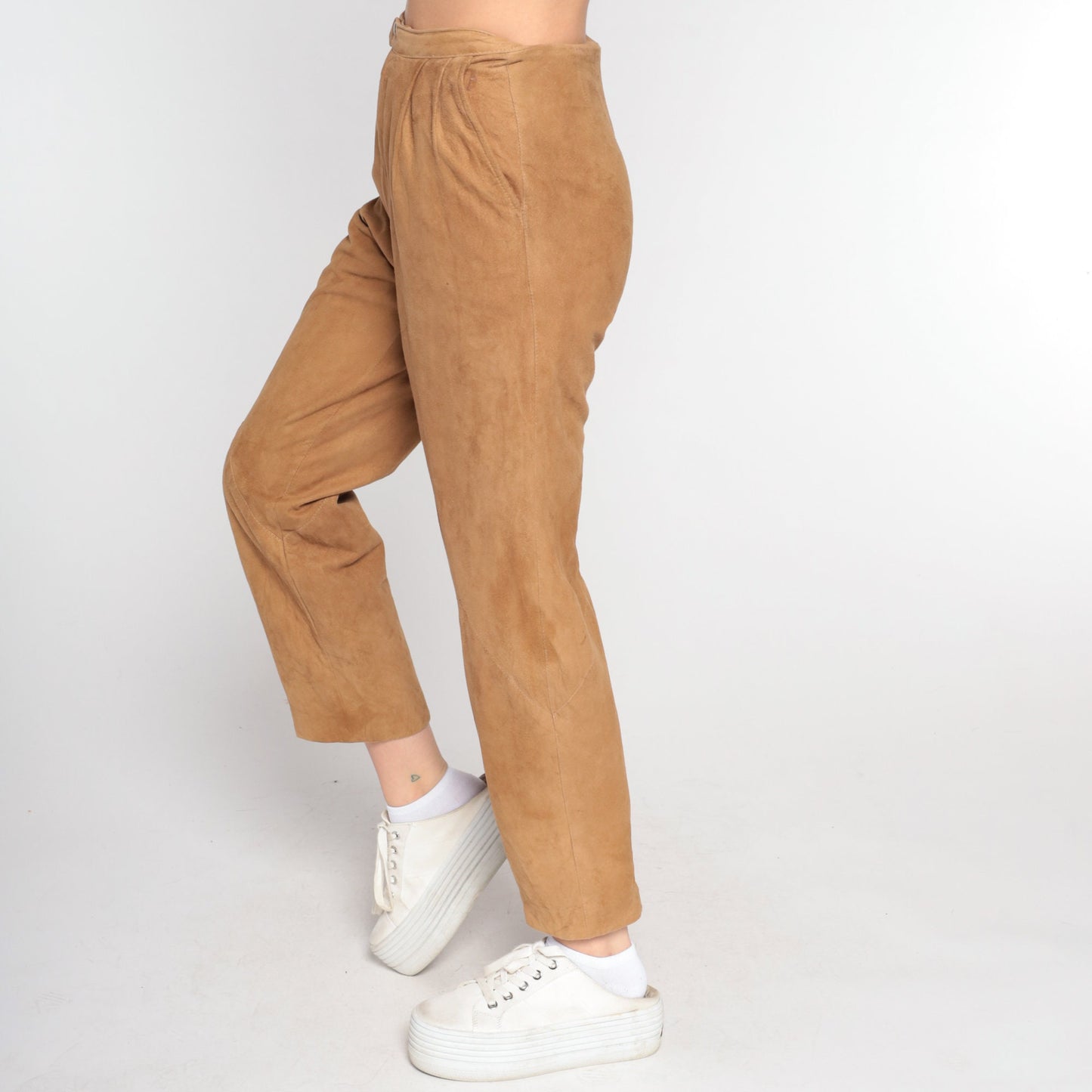 80s Brown Suede Leather Pants Straight Leg High Waist Small