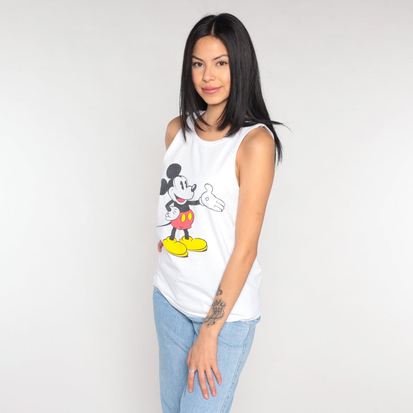 90s Mickey Mouse Disney Tank Top White Graphic Sleeveless Tee Small