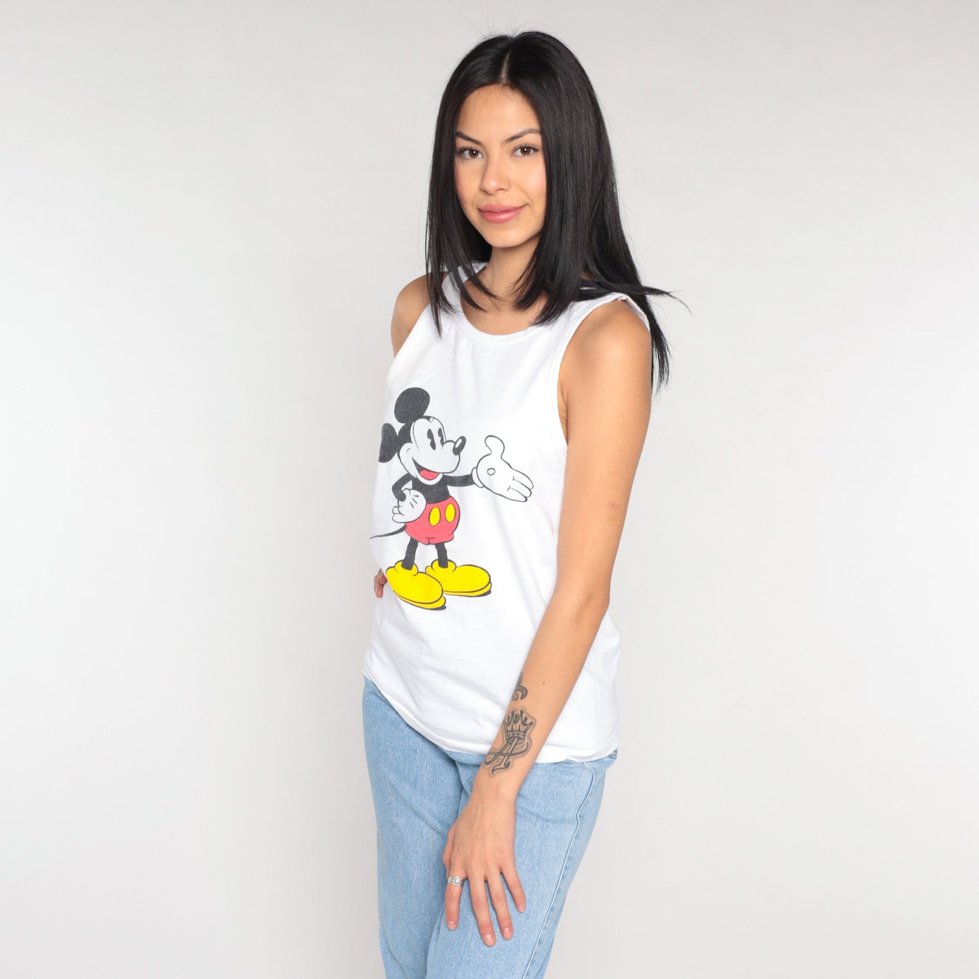 90s Mickey Mouse Disney Tank Top White Graphic Sleeveless Tee Small