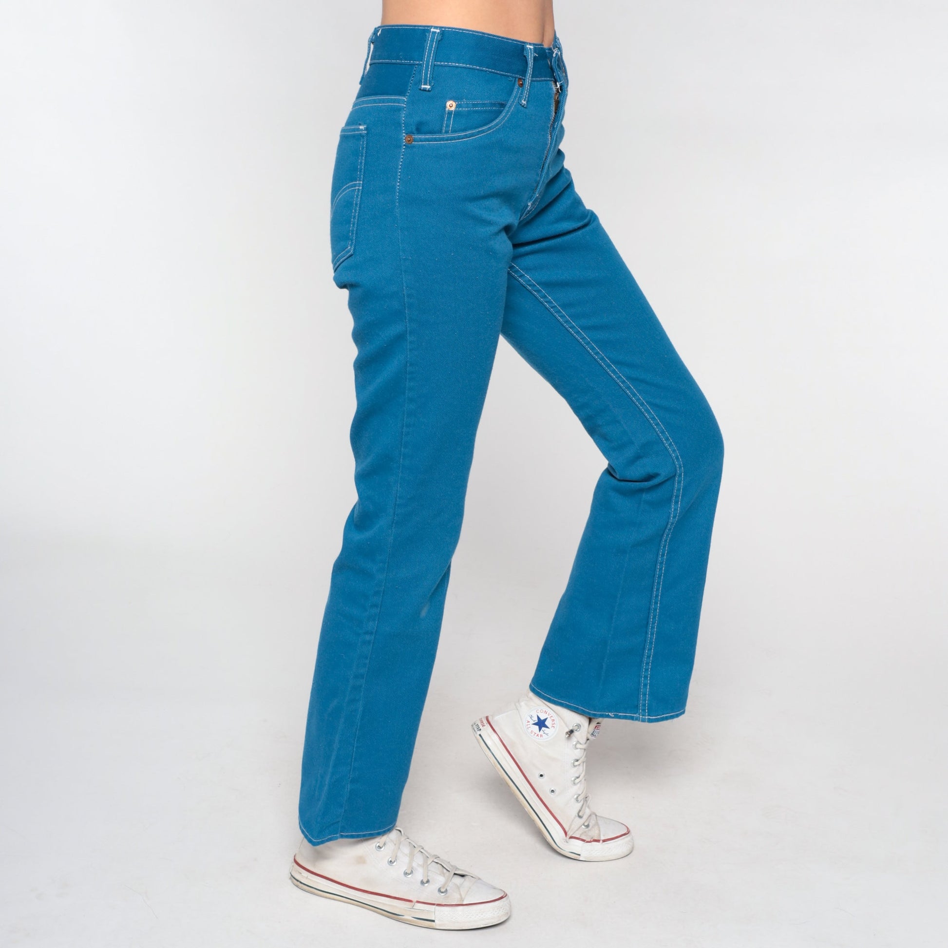 70s Levi's Bell Bottom Jeans High Waist Flare Blue Denim Extra Small