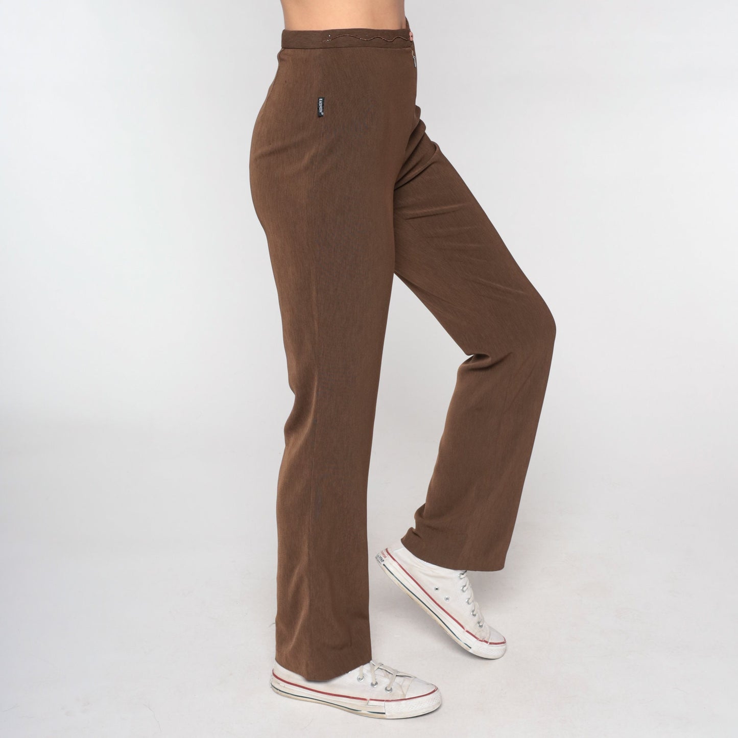 Y2K Brown High-Waisted Straight Leg Pants Sparkly Squiggle XS