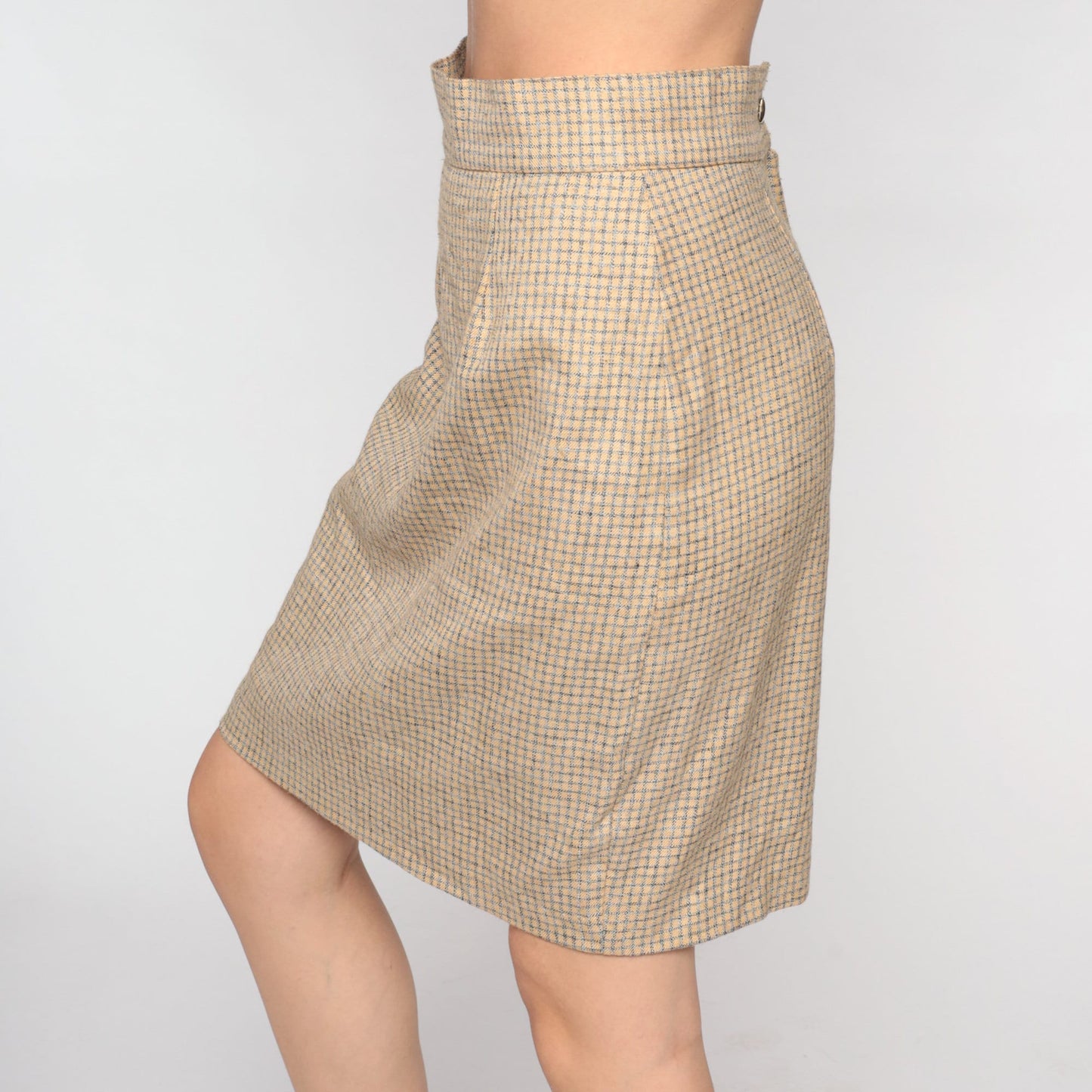 90s Checkered Mini Pencil Skirt Tan Grey High Waisted Small