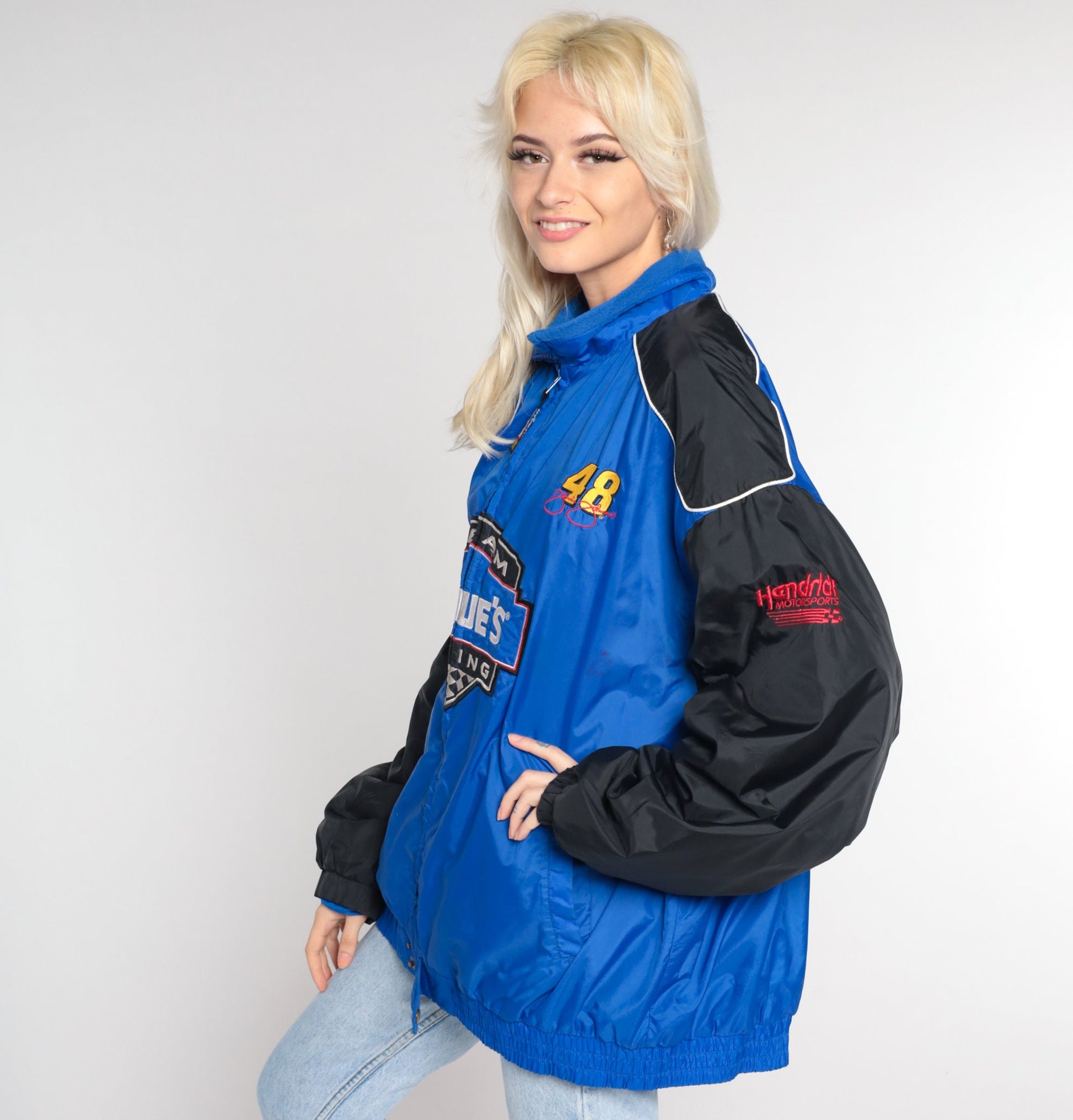 Y2K Lowes Racing Jacket Jimmie Johnson NASCAR Windbreaker Blue Black Extra Large