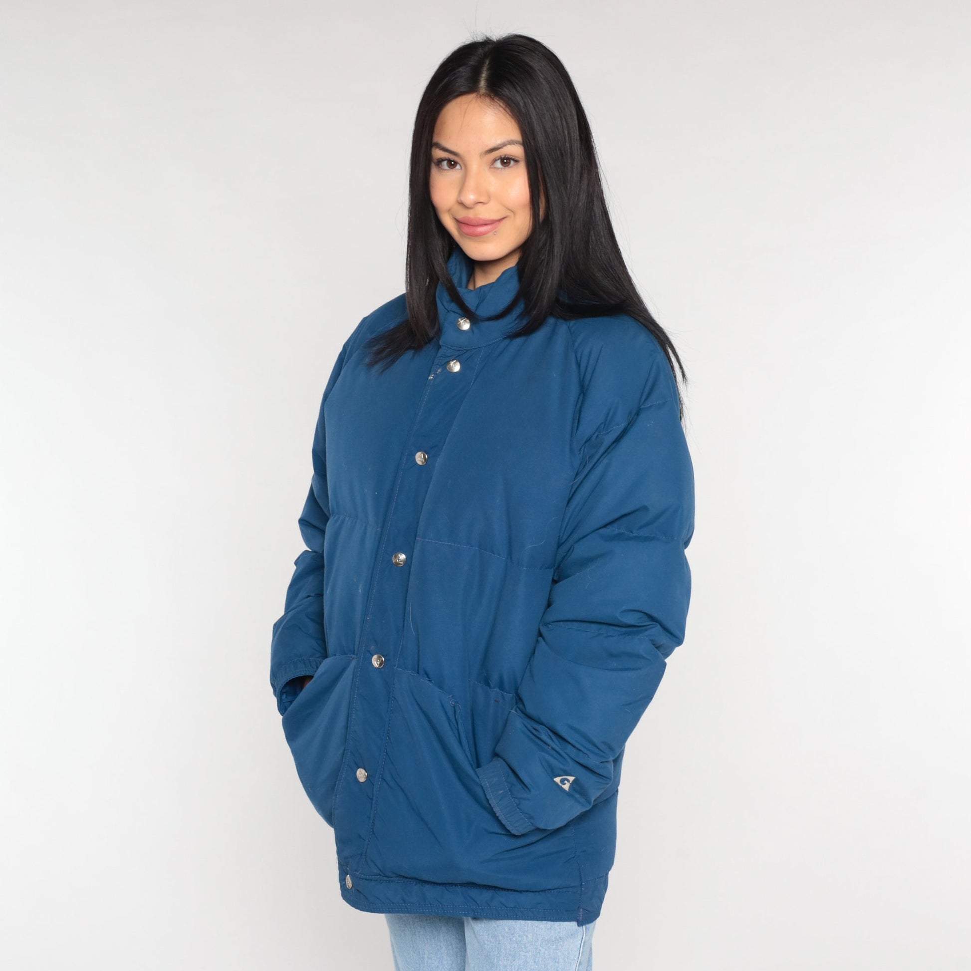 80s Gerry Navy Down Puffer Jacket Ski Coat Snap Front Large