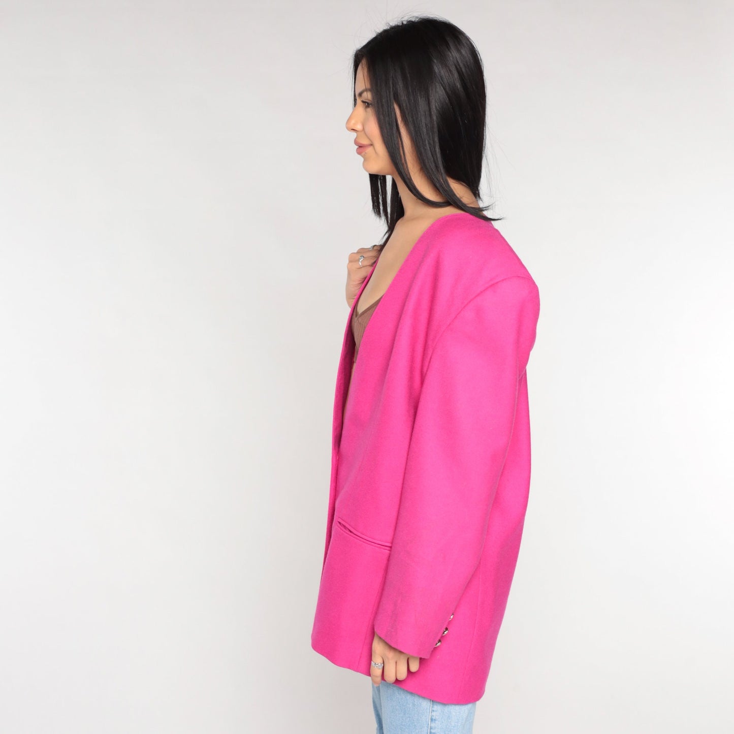 90s Georgio Sant Angelo Wool Blazer Fuchsia Pink Satin Lined Large L