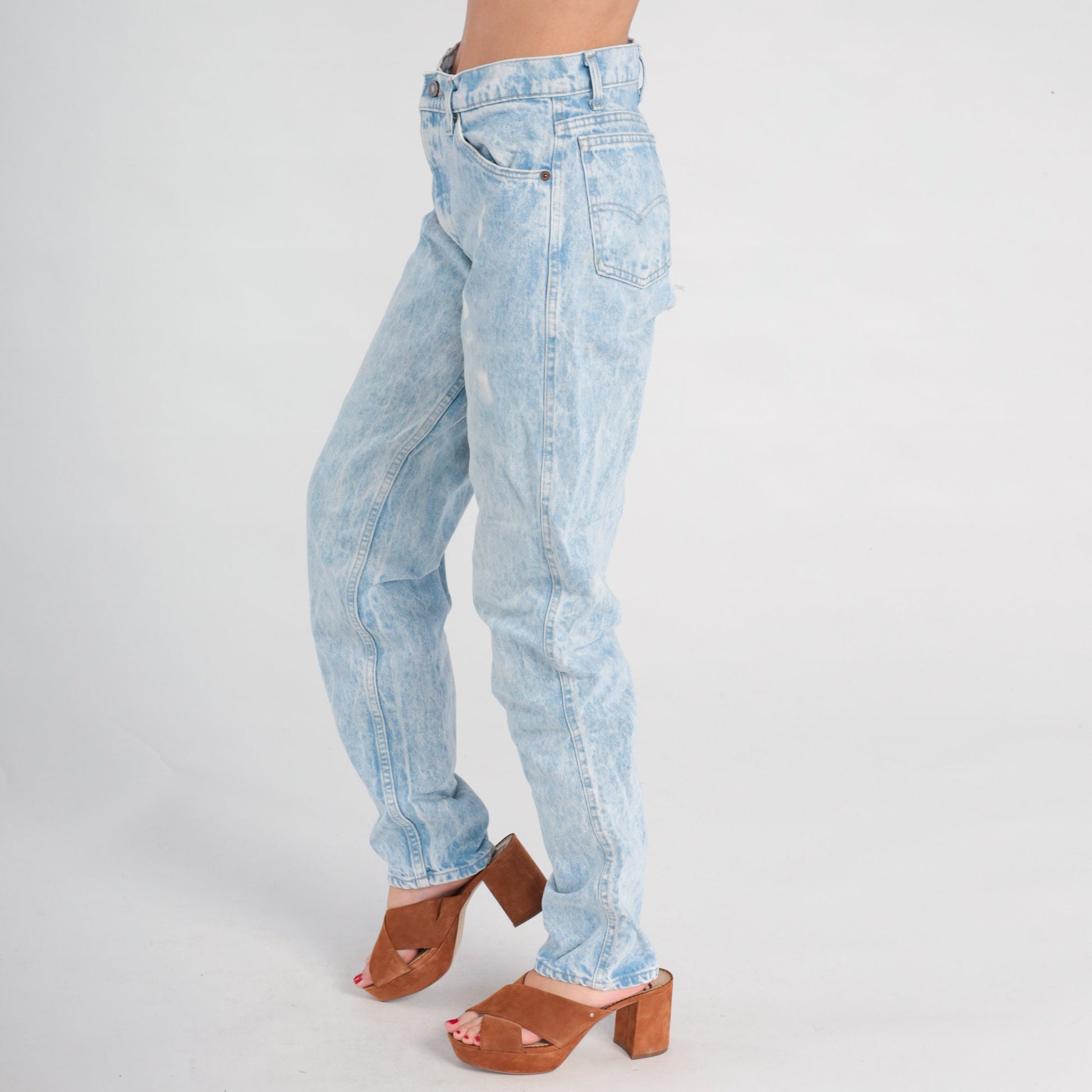 80s Levis 501 High Waist Straight Leg Jeans Distressed Acid Wash Denim 30x34