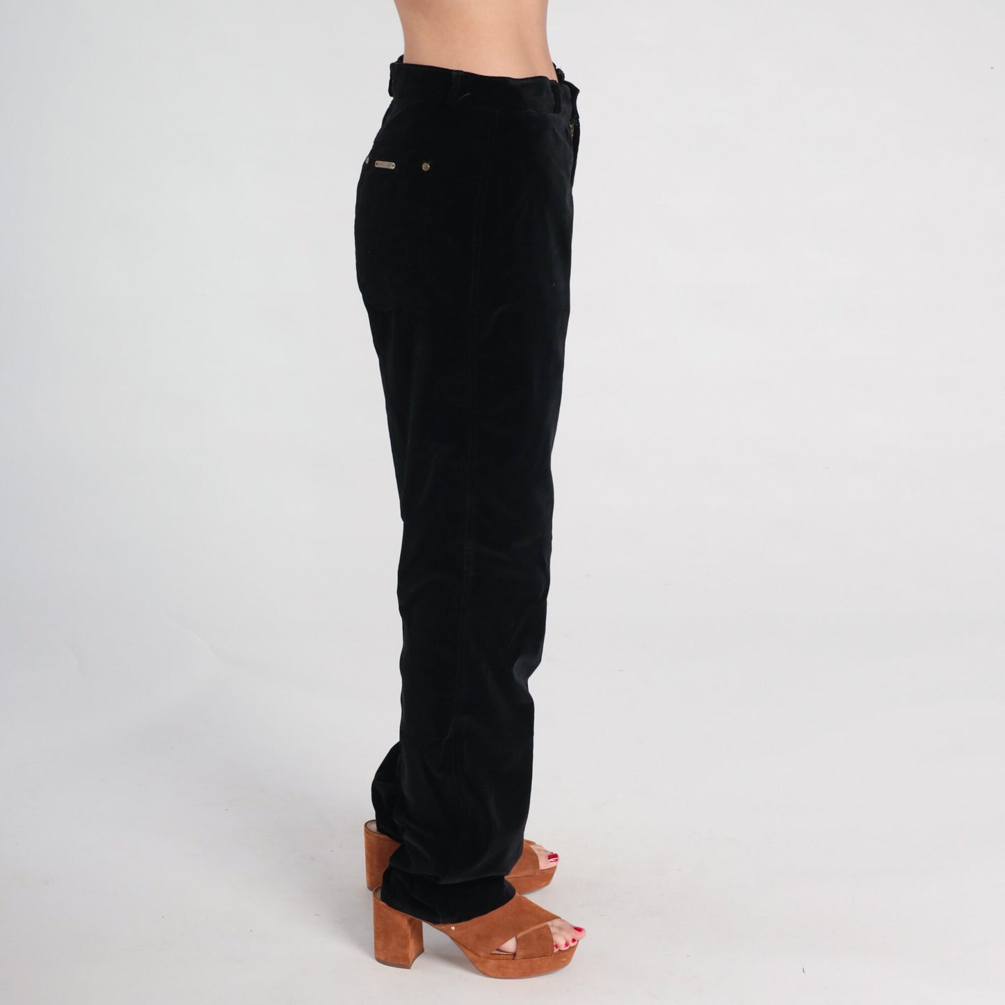 90s G Pellini Black Velvet High-Waisted Straight-Leg Trousers Medium