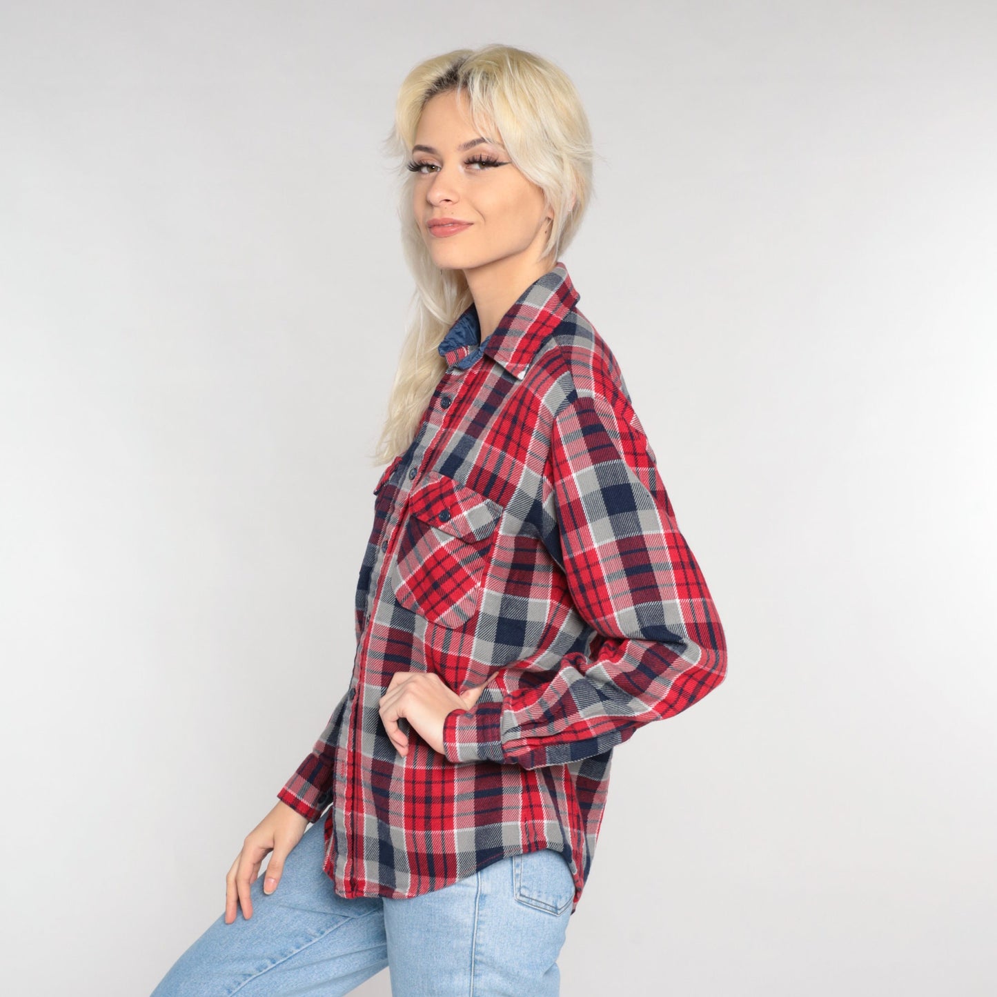 90s Ozark Trail Flannel Shirt Red Plaid Button-Up Long Sleeve Small