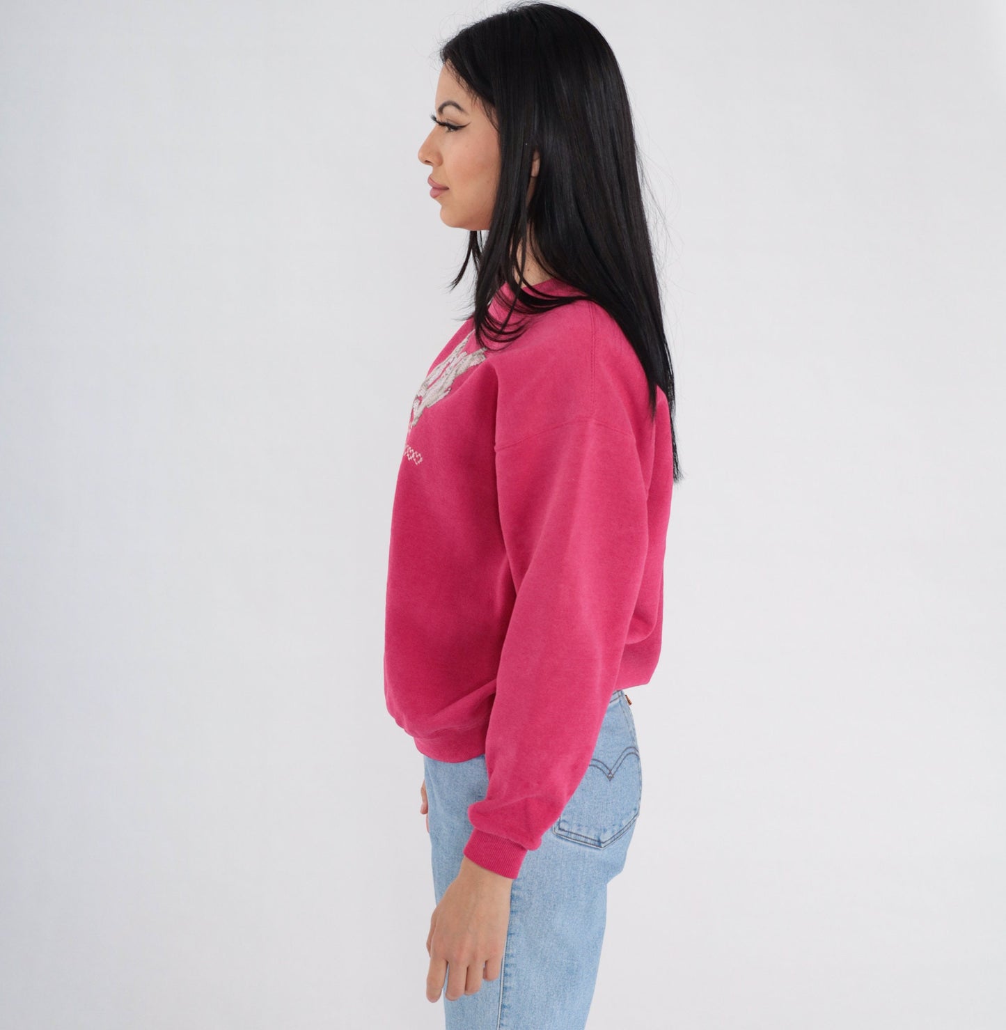 90s Bunny Cross Stitch Sweatshirt Faded Red Crewneck Pullover Medium M