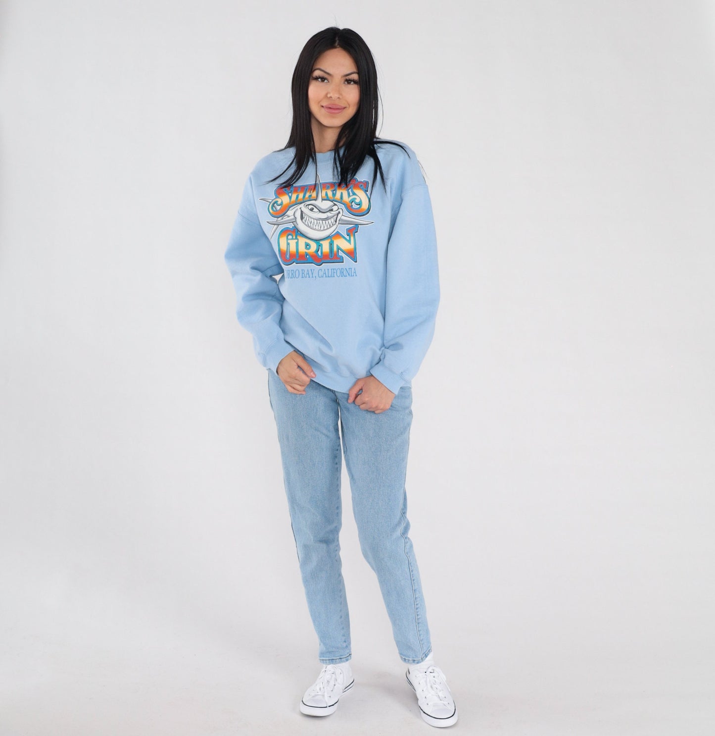 90s Shark's Grin Morro Bay California Sweatshirt Blue Graphic Pullover Large L