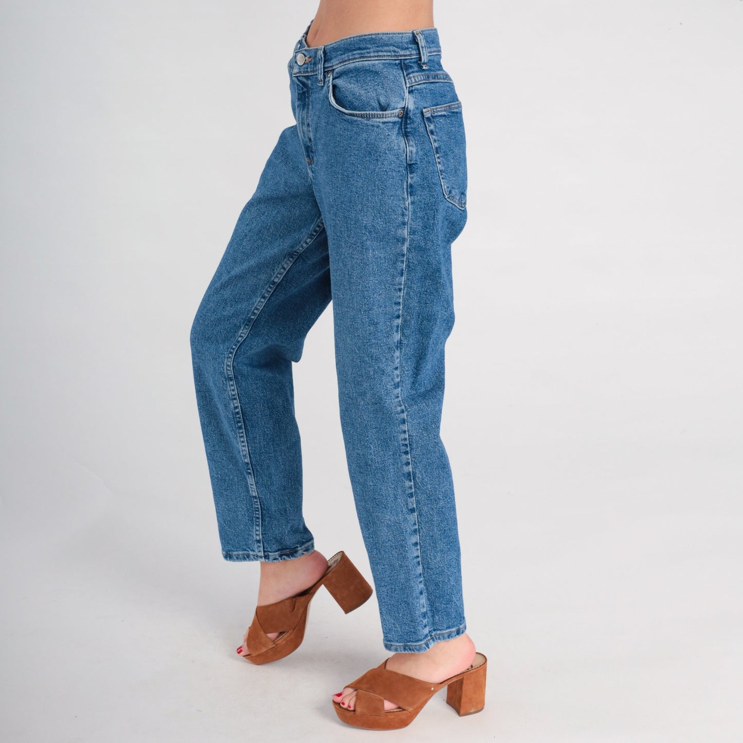 90s Blue Denim Tapered Mom Jeans Mid Rise Medium 8