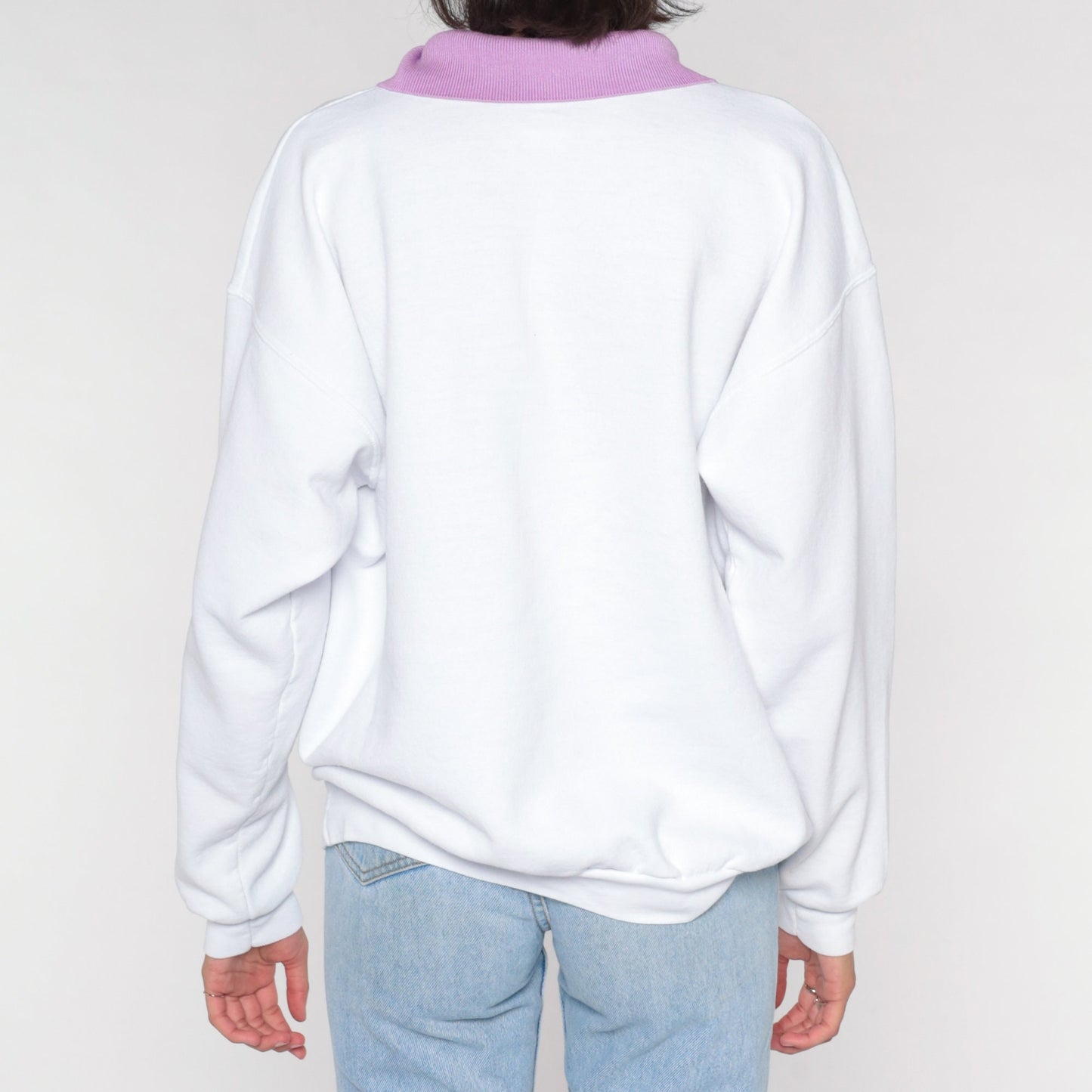 Y2K Hummingbird Columbine Floral Quarter Zip Sweatshirt White Large L