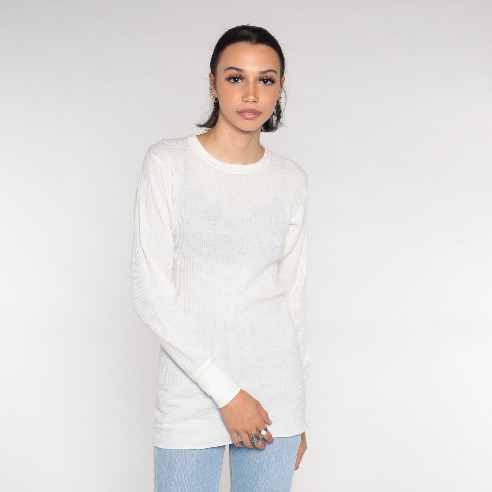 80s Greatland Thermals White Waffle Knit Long Sleeve Undershirt Medium