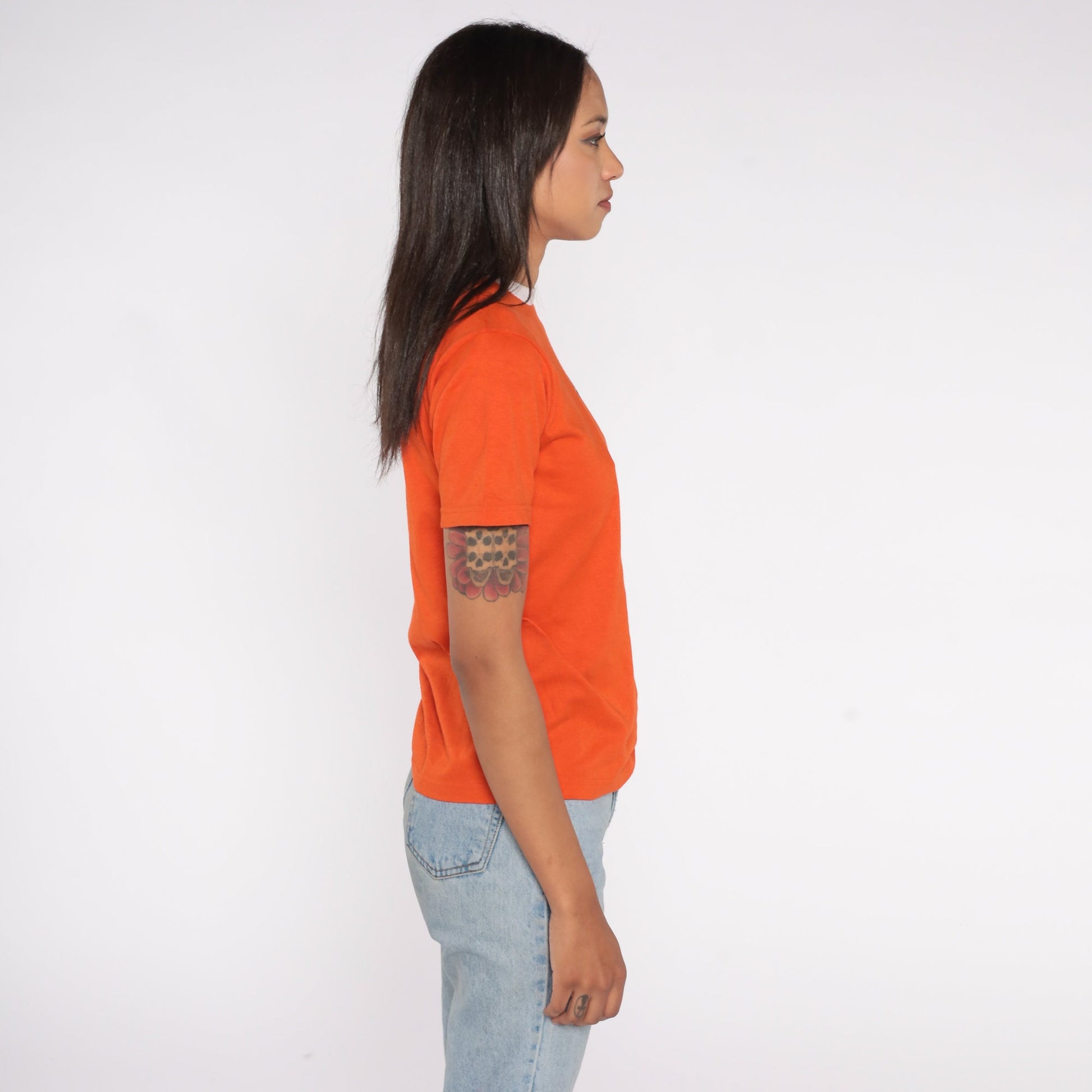 80s Tiger Cub Scout Ringer Tee Orange Graphic T-Shirt Small S
