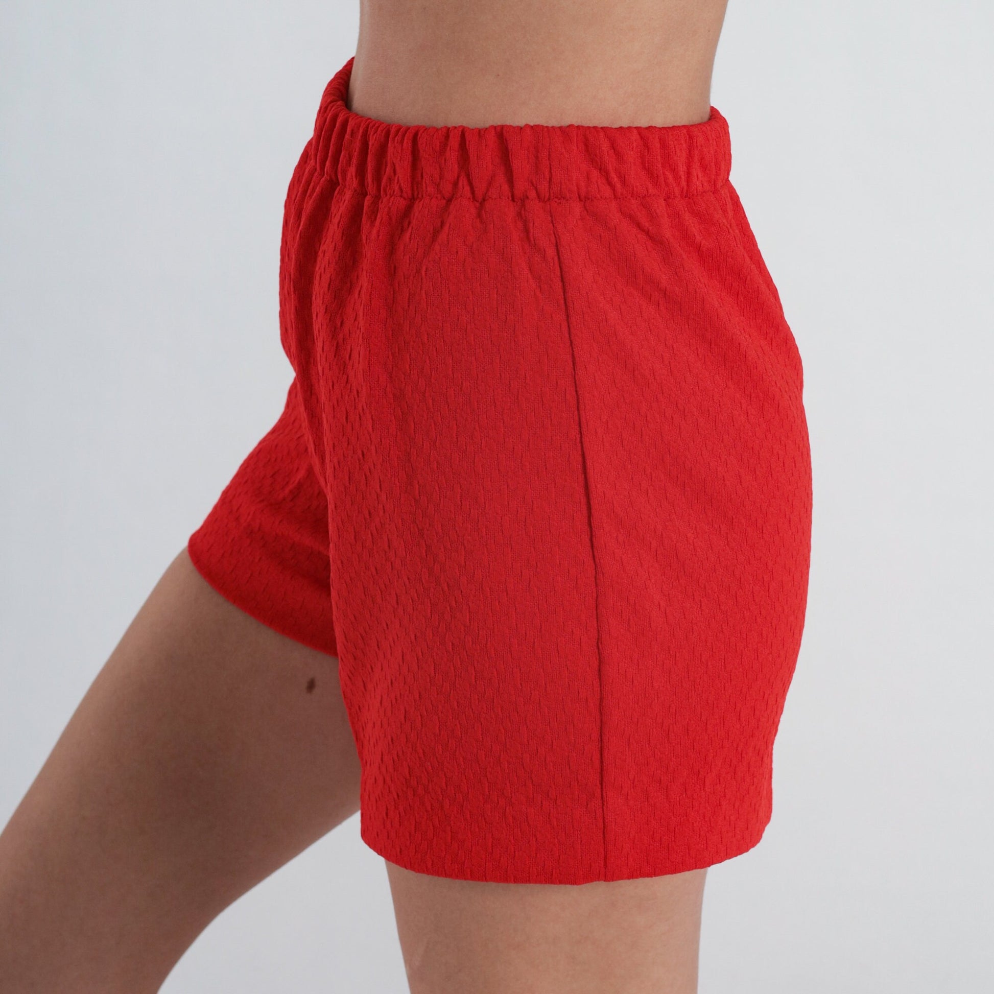 70s Red High-Waisted Shorts Elastic Waist Hotpants Small S