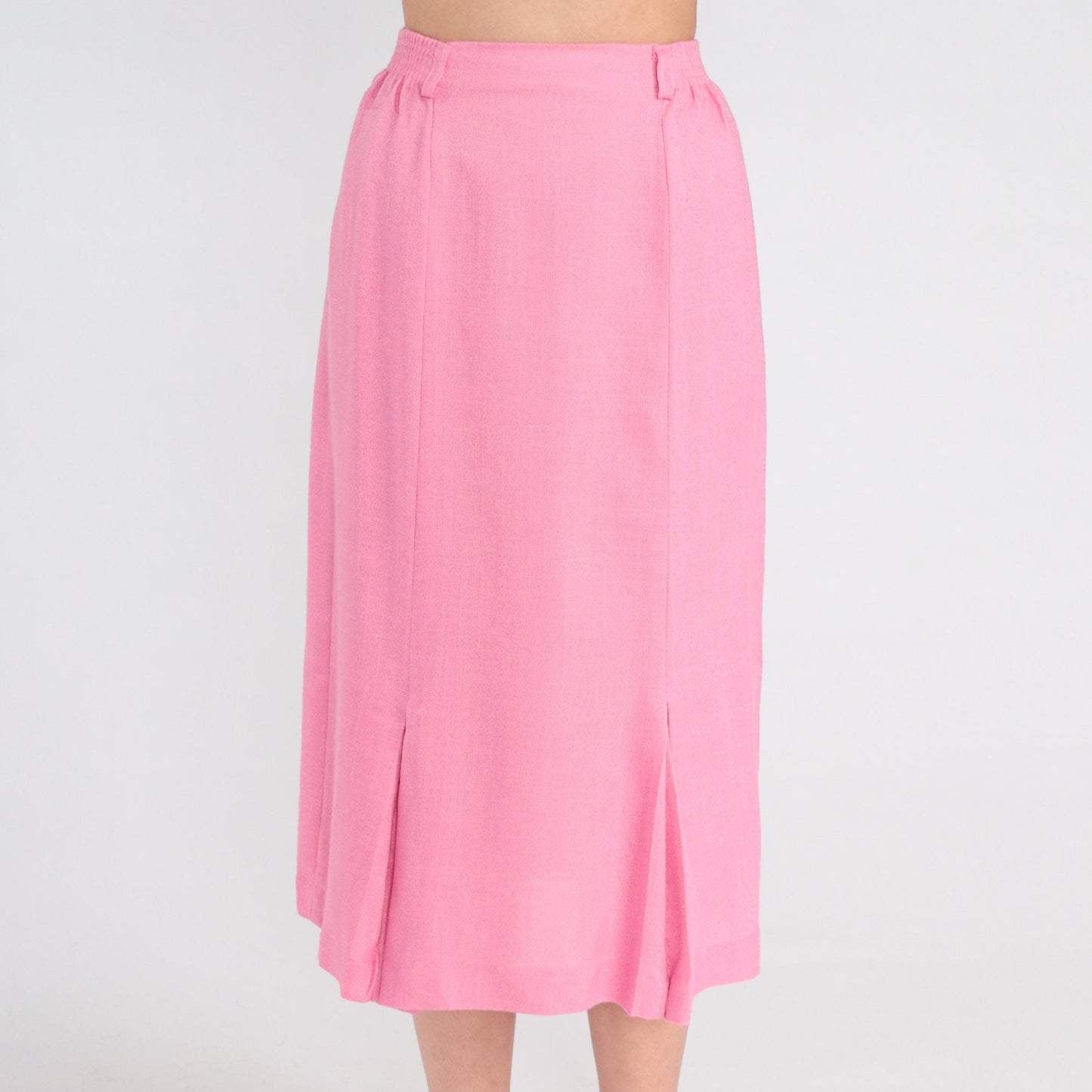 80s Pink Pleated Midi Skirt High Waist School Girl Preppy Small