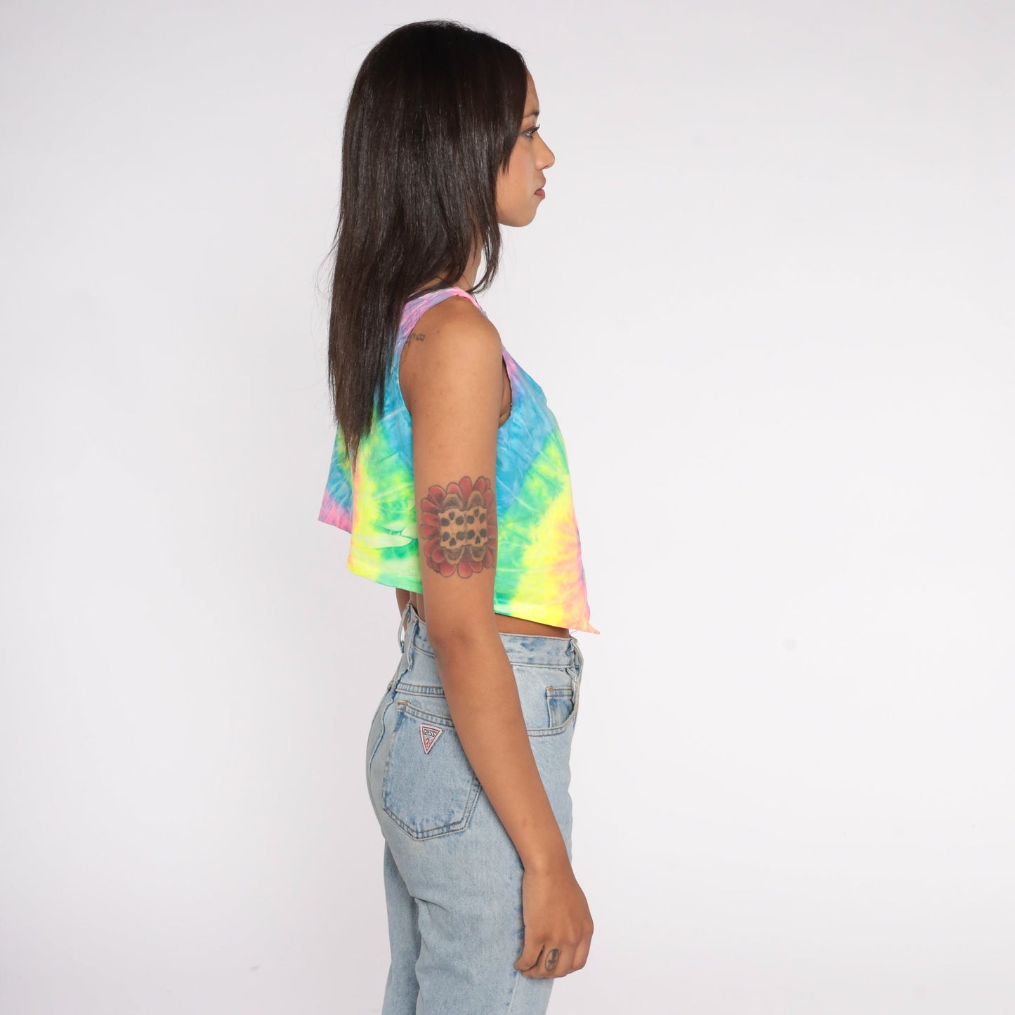 90s Neon Tie Dye Crop Tank Top In Gear Cotton Sleeveless Large