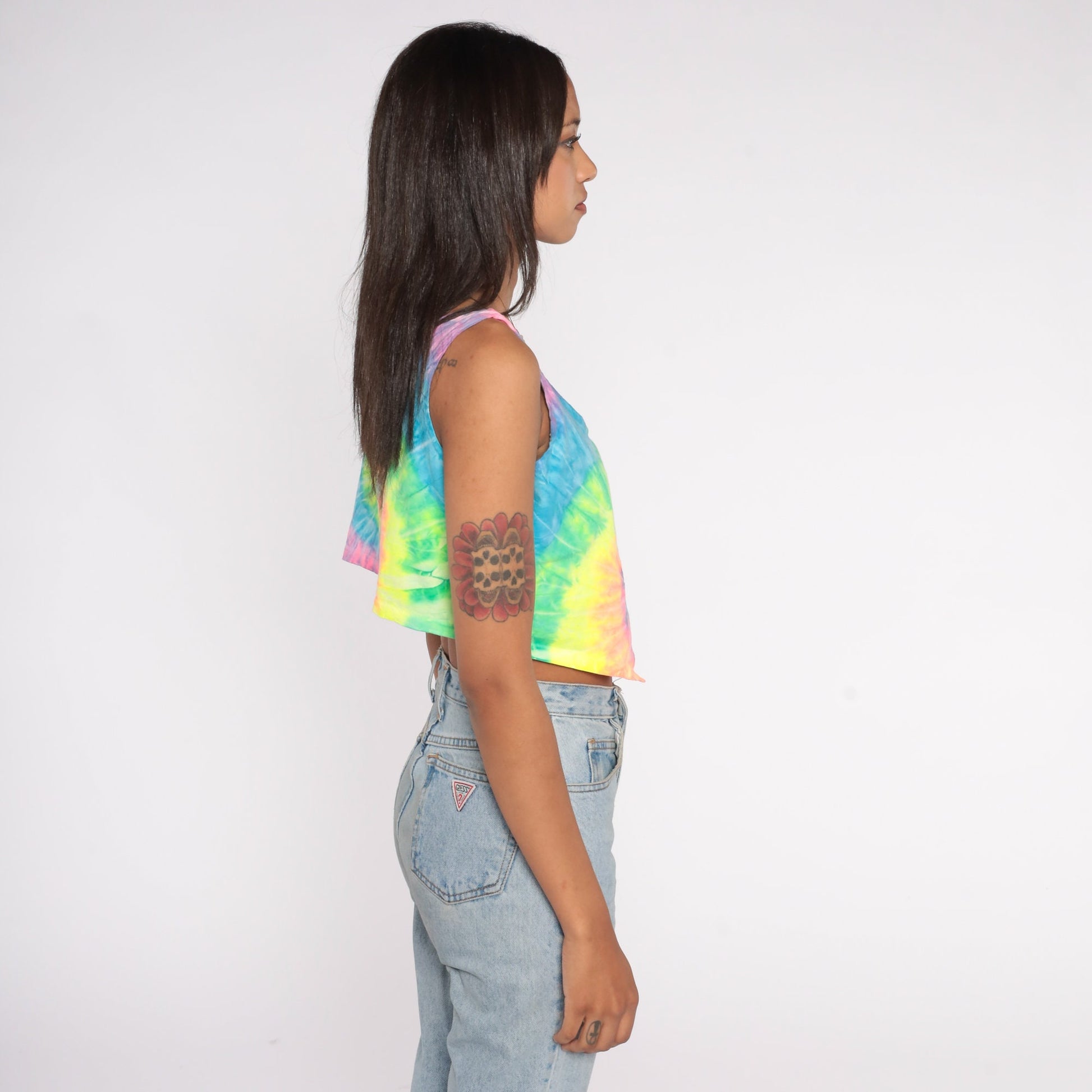 90s Neon Tie Dye Crop Tank Top In Gear Cotton Sleeveless Large