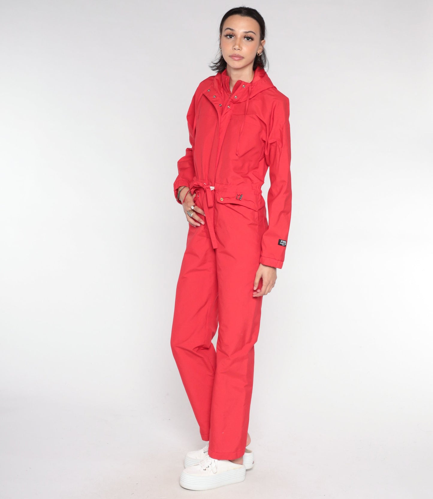 80s Fera Red Gortex Hooded Ski Suit One-Piece Snowsuit Extra Small