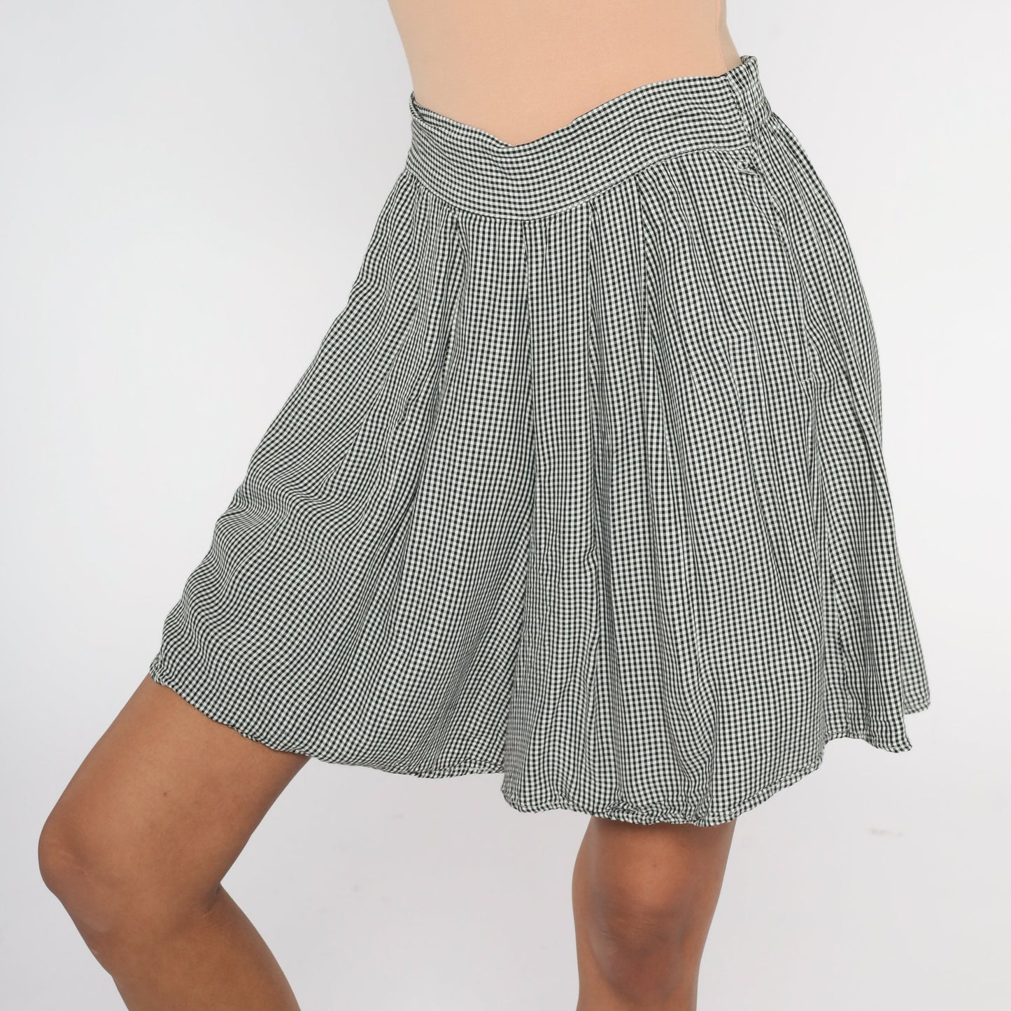 90s Black White Gingham Pleated Culottes High Waist Wide Leg Shorts Large