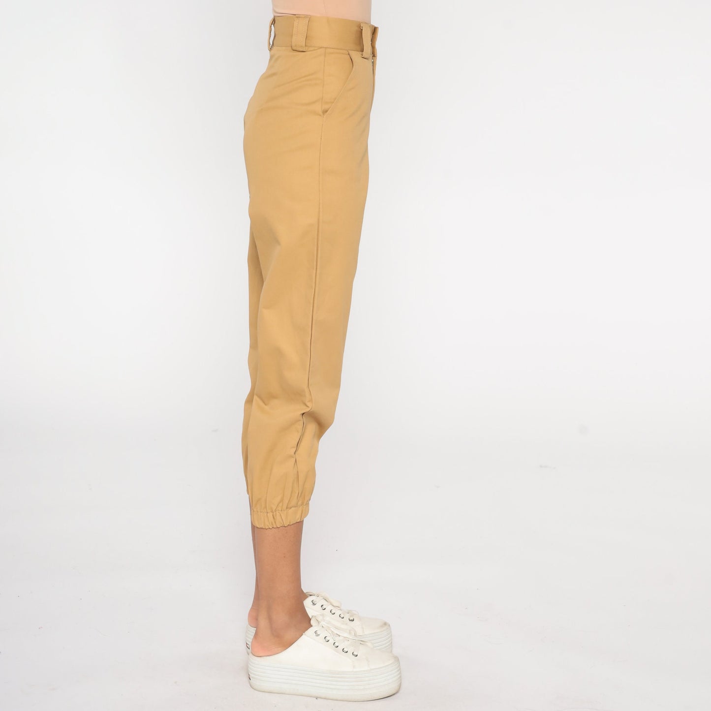 90s Tan Cropped Pants High Waisted Straight Leg Cotton Extra Small XS
