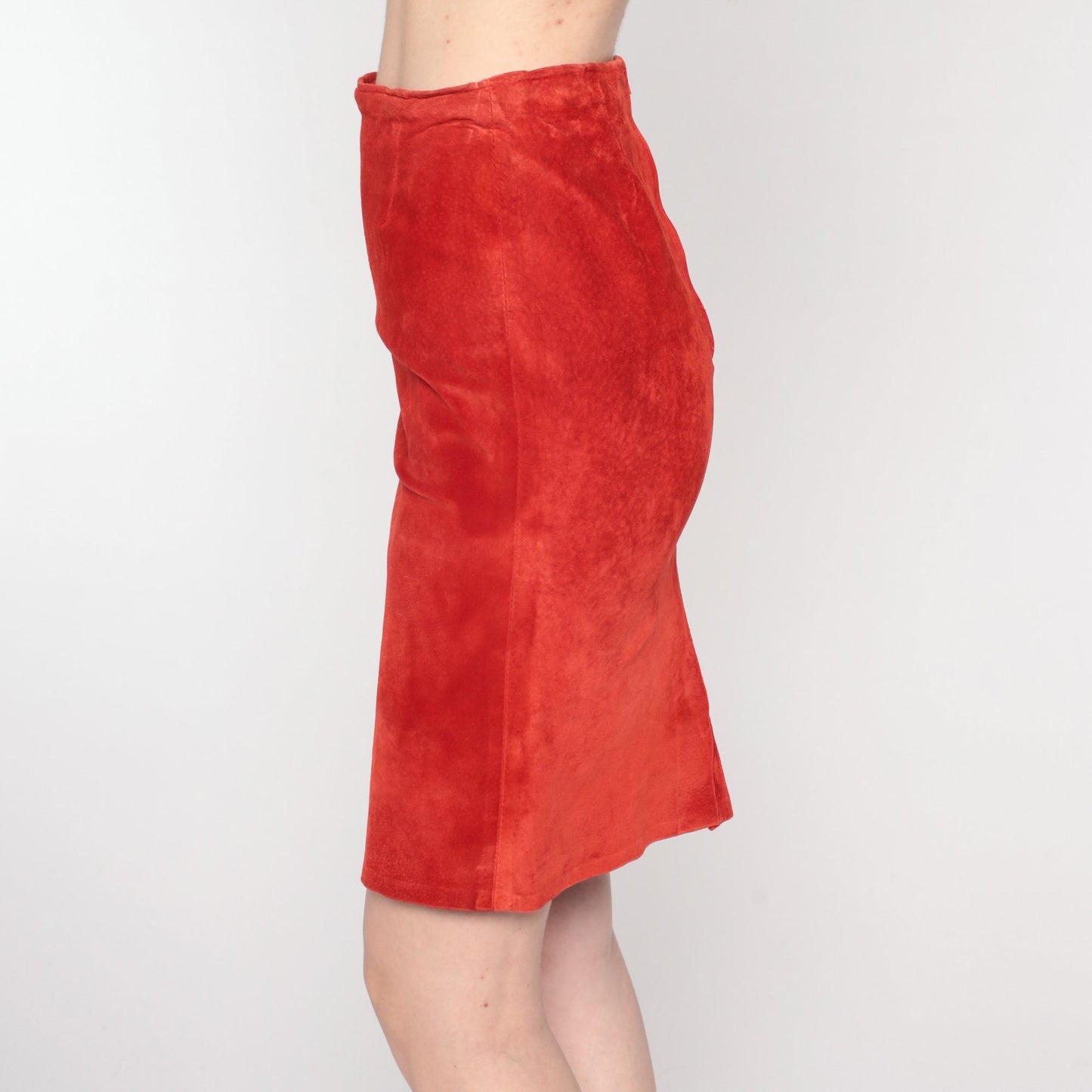 90s Rust Orange Suede Mini Skirt High Waist Pencil Cut Extra Small
