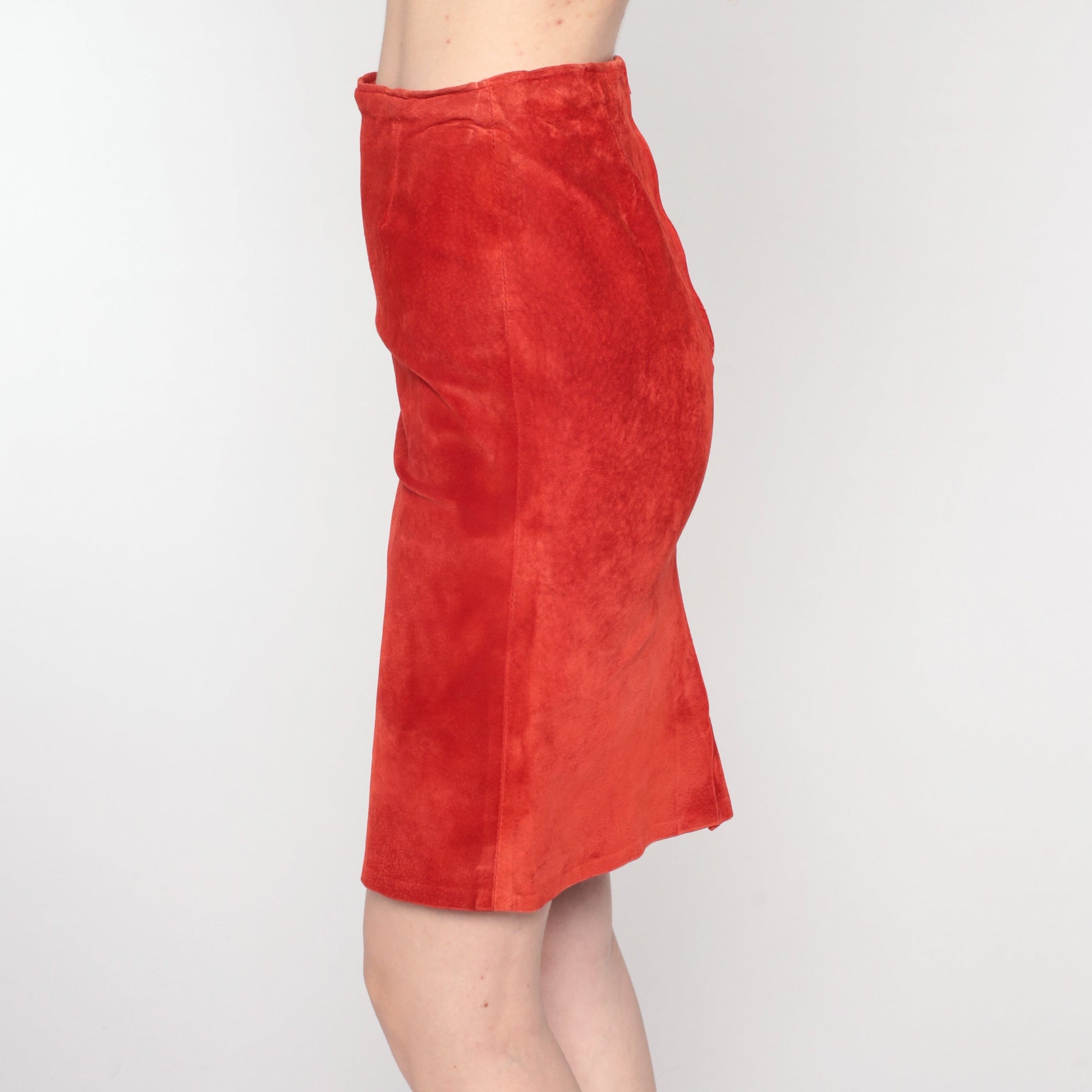 90s Rust Orange Suede Mini Skirt High Waist Pencil Cut Extra Small