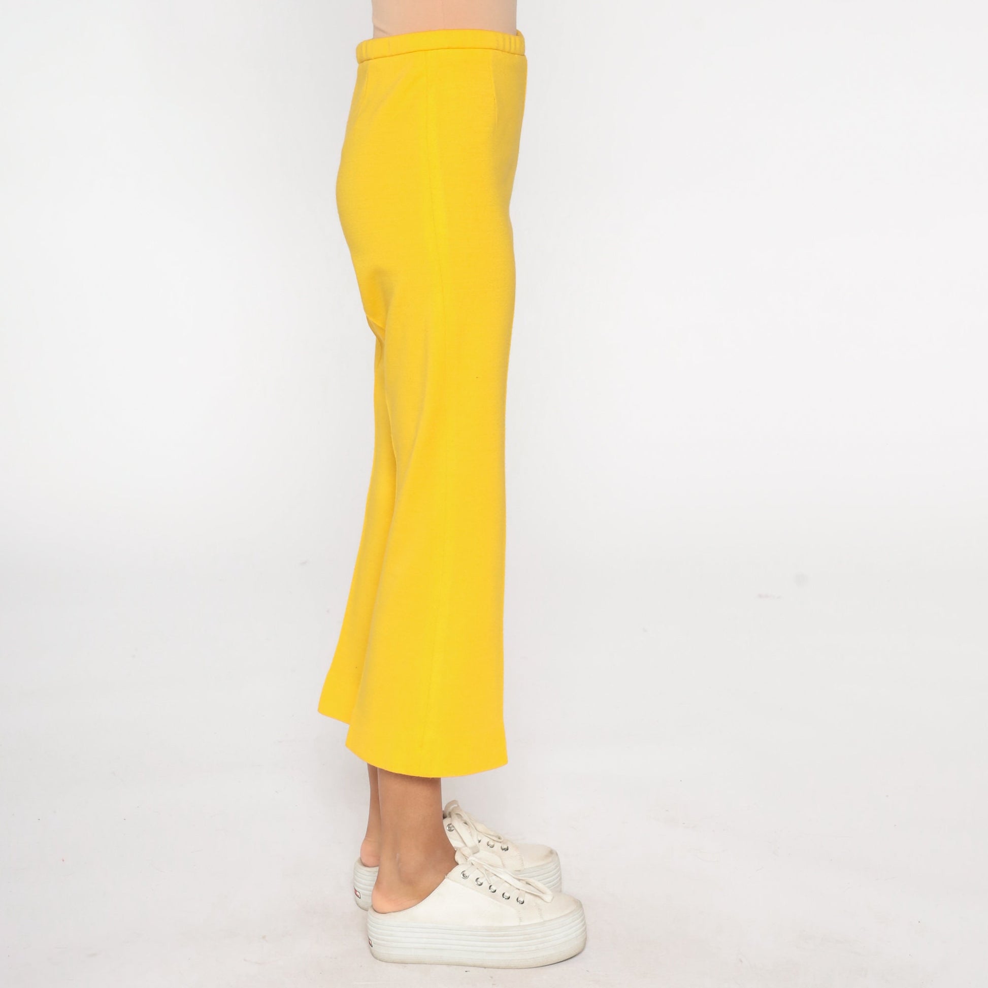 70s Bright Yellow High-Rise Straight Leg Trousers Ankle Length Small