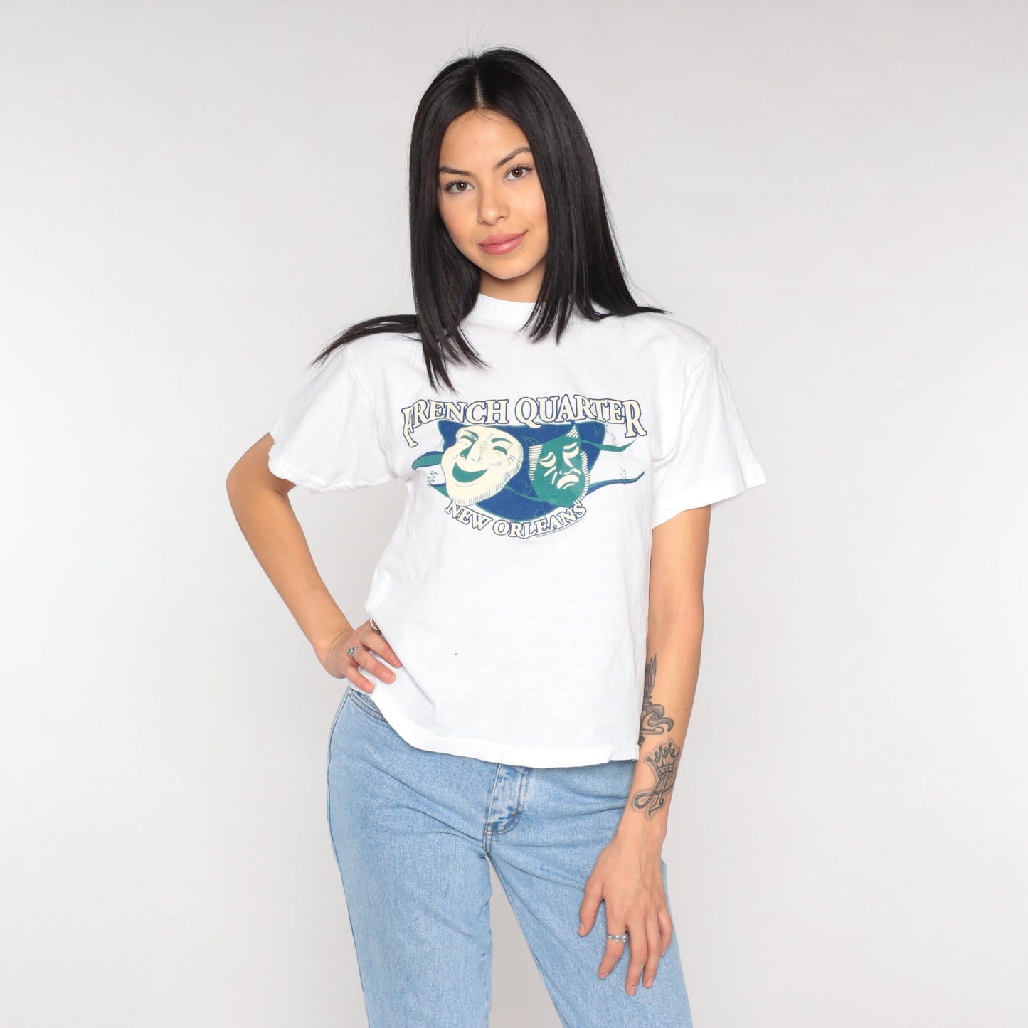 Y2K New Orleans French Quarter Graphic Tee White Cotton Small S