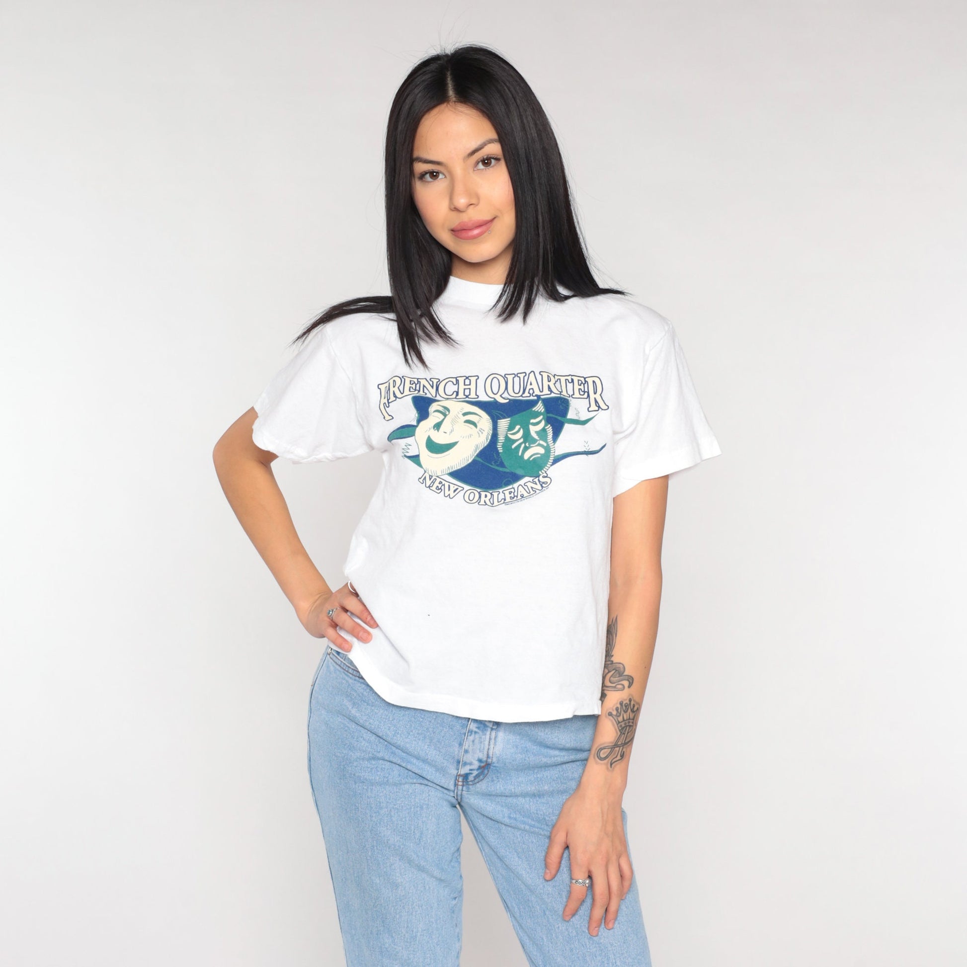 Y2K New Orleans French Quarter Graphic Tee White Cotton Small S