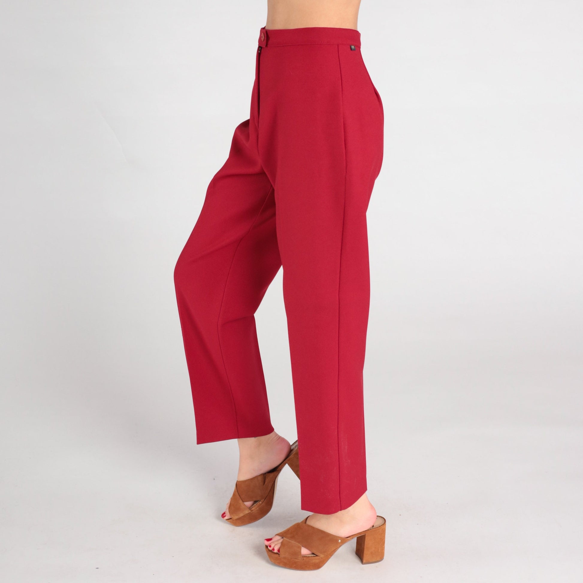 70s Red High-Waisted Tapered Trousers Small