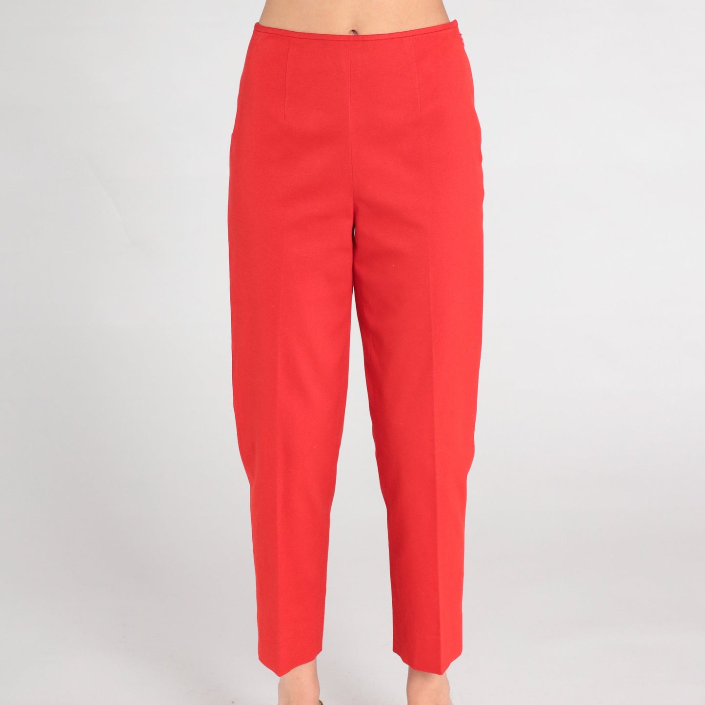 90s Red Slim Straight Ankle Trousers Mid Rise Side Zip Extra Small