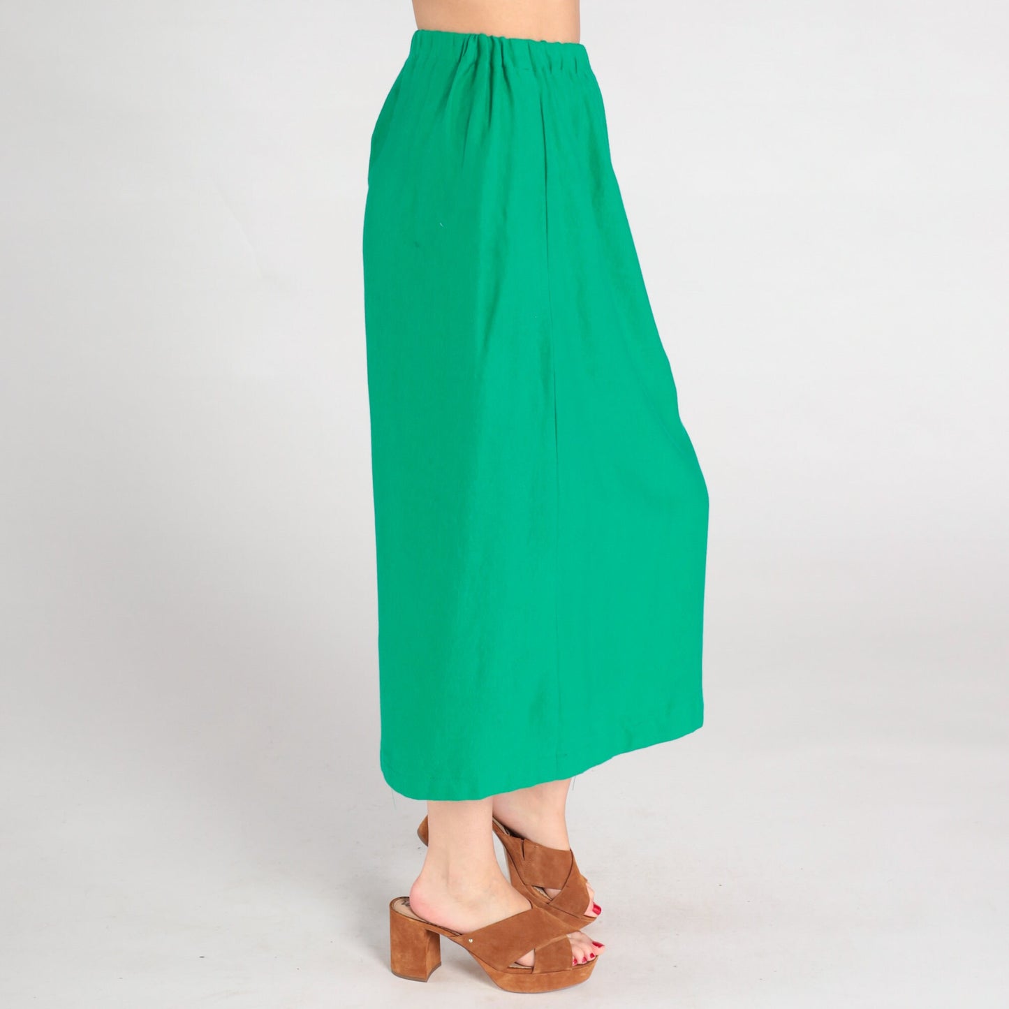 80s Green Midi Skirt High Waist Straight Column Extra Small XS