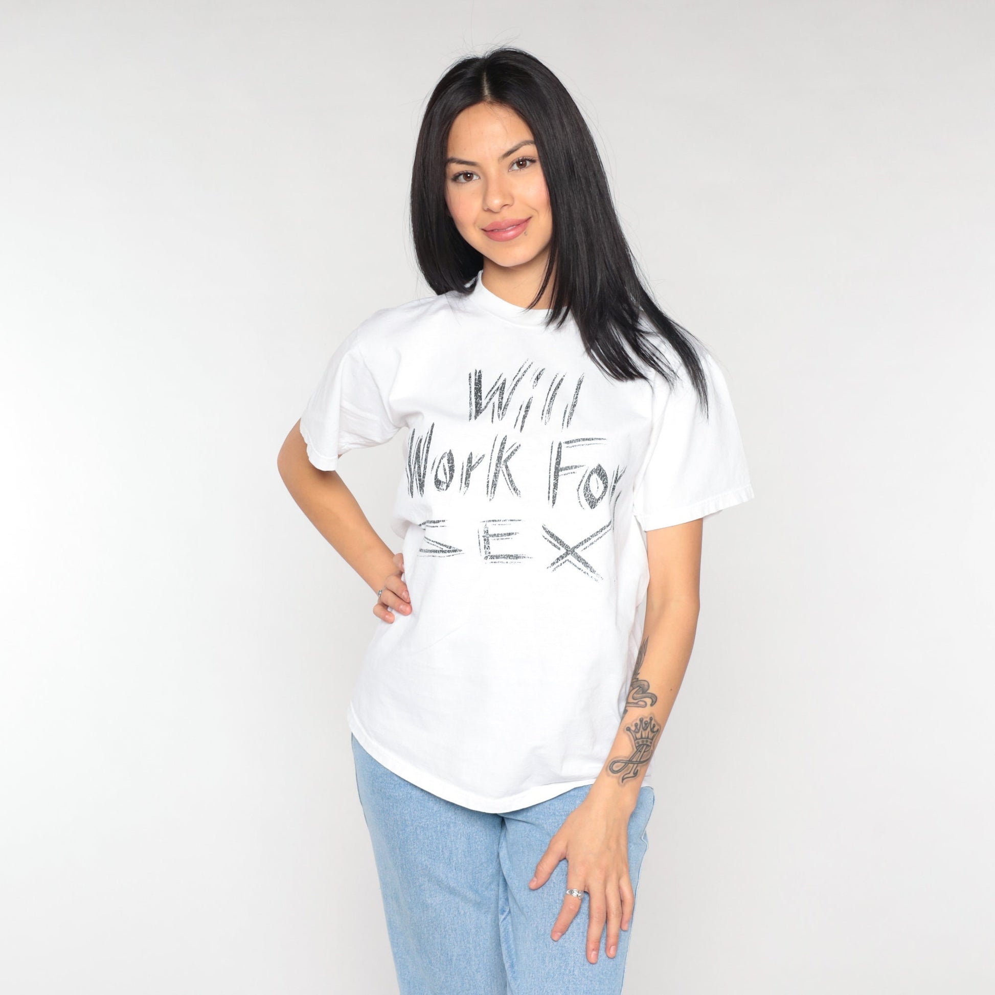 90s Will Work for Sex Graphic T-Shirt White Cotton Jerzees Medium