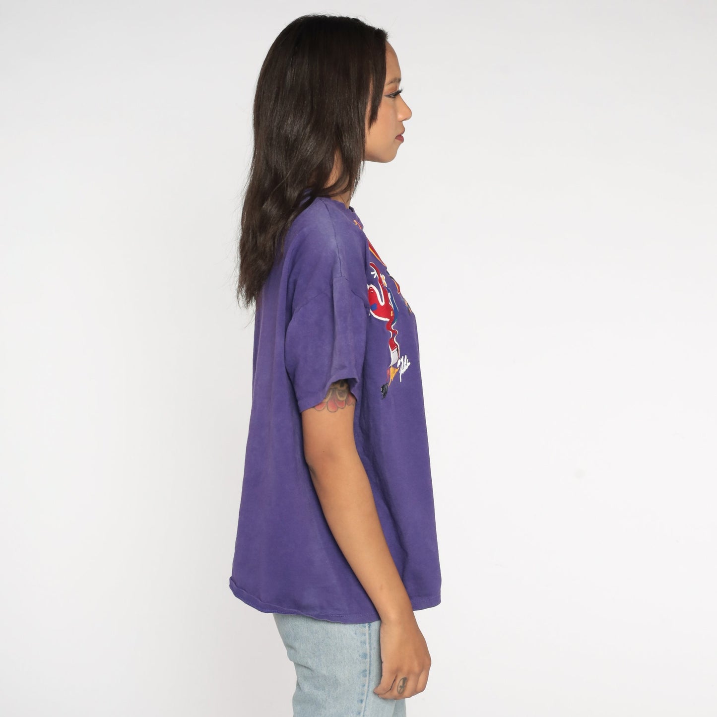 90s Cactus Saguaro Painted T-Shirt Purple Southwest Graphic Cotton Tee