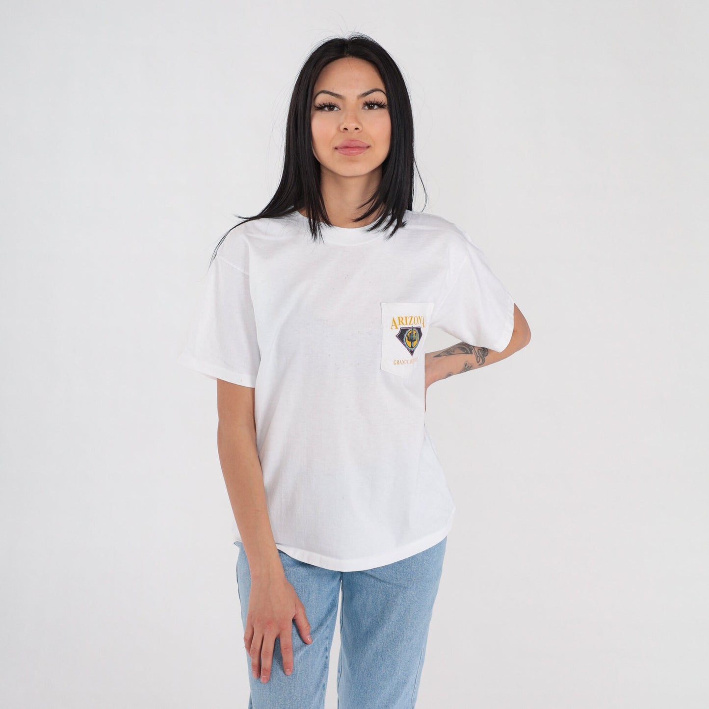 90s Arizona Grand Canyon State Graphic Pocket T-Shirt White Cotton Medium