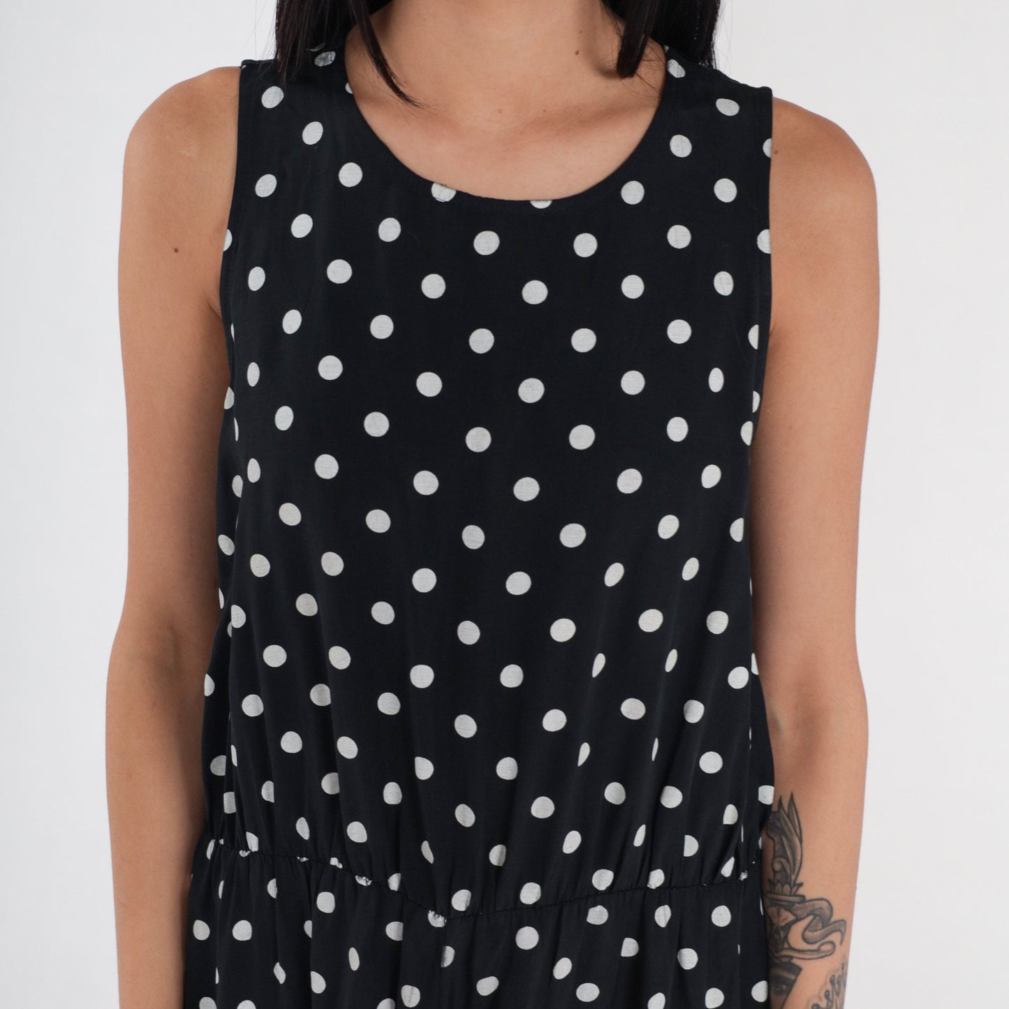 90s My Michelle Polka Dot Midi Dress Black White Sleeveless Medium