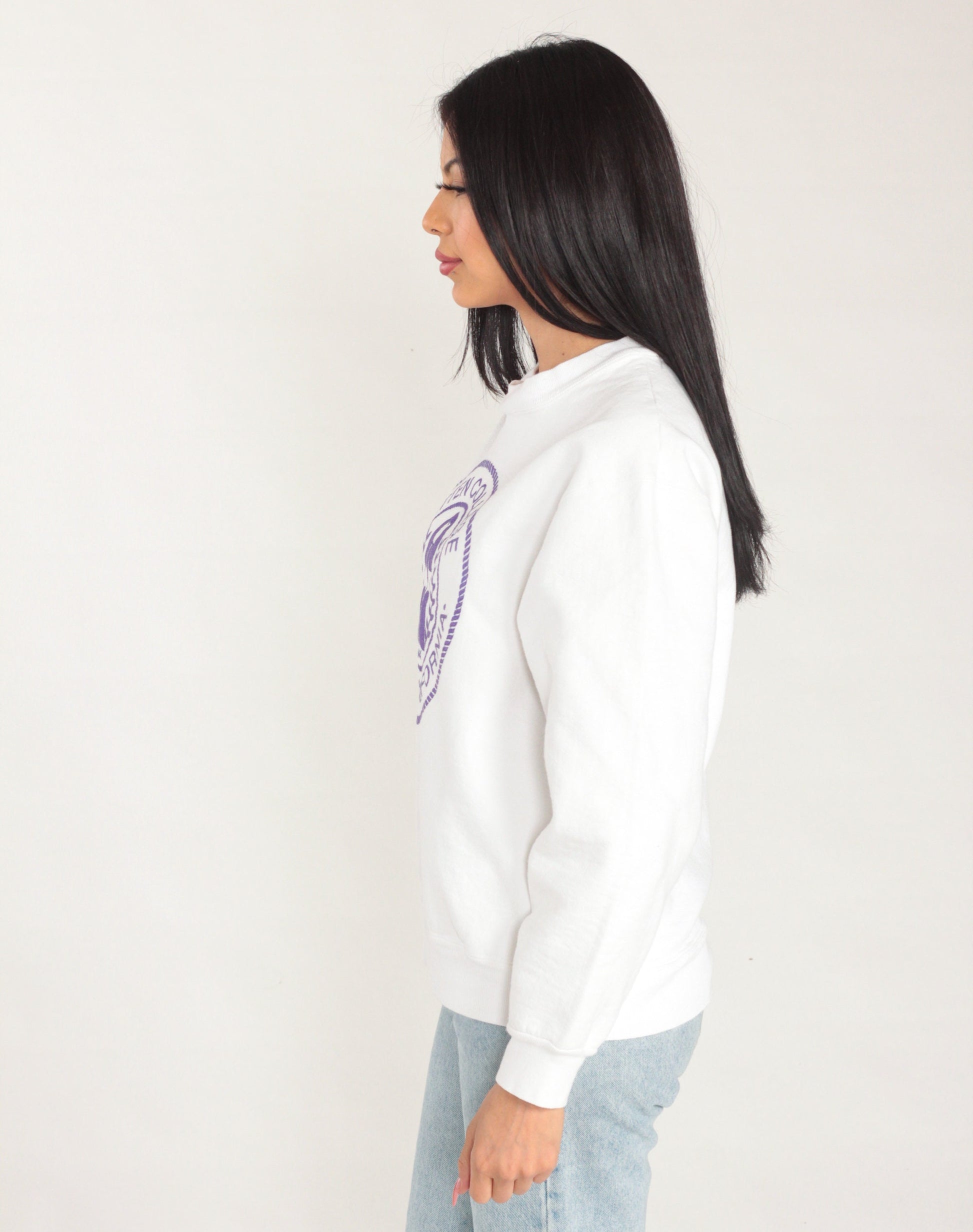 90s Patten College Oakland Sweatshirt White Purple Lions Graphic Small S
