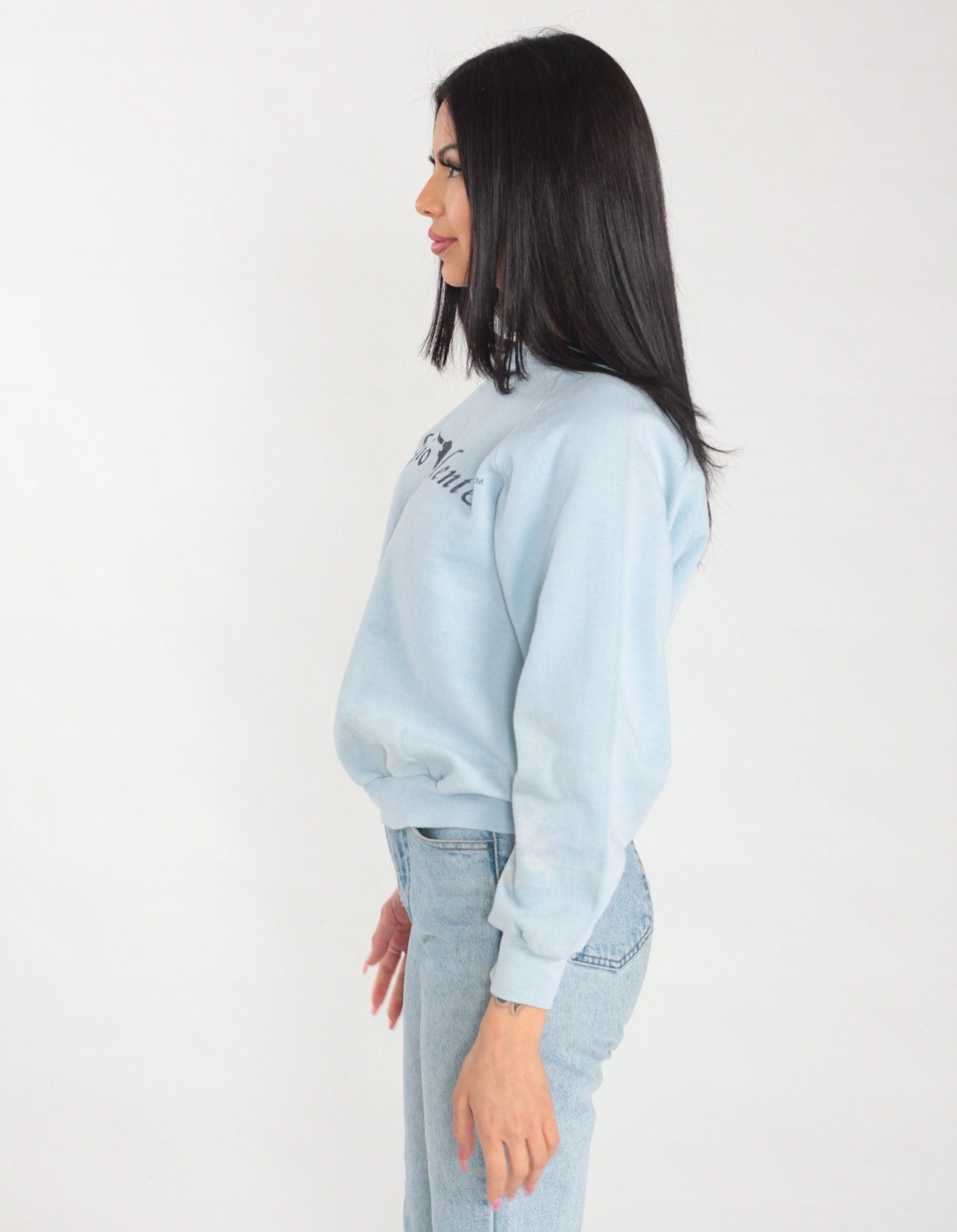 90s Sergio Valente Sweatshirt Light Blue Raglan Graphic Distressed Medium M