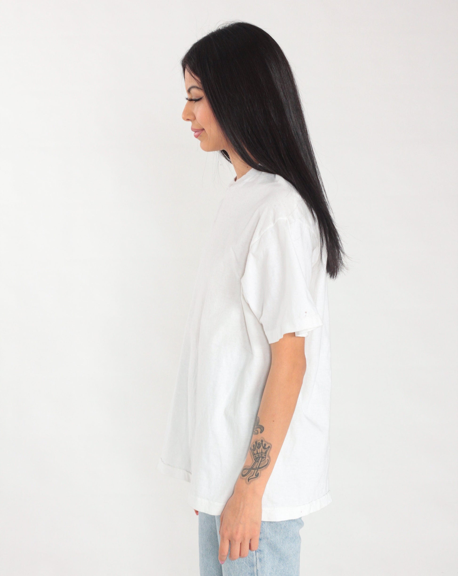 90s Plain White Crew Neck T-Shirt Single Stitch Vintage Large L
