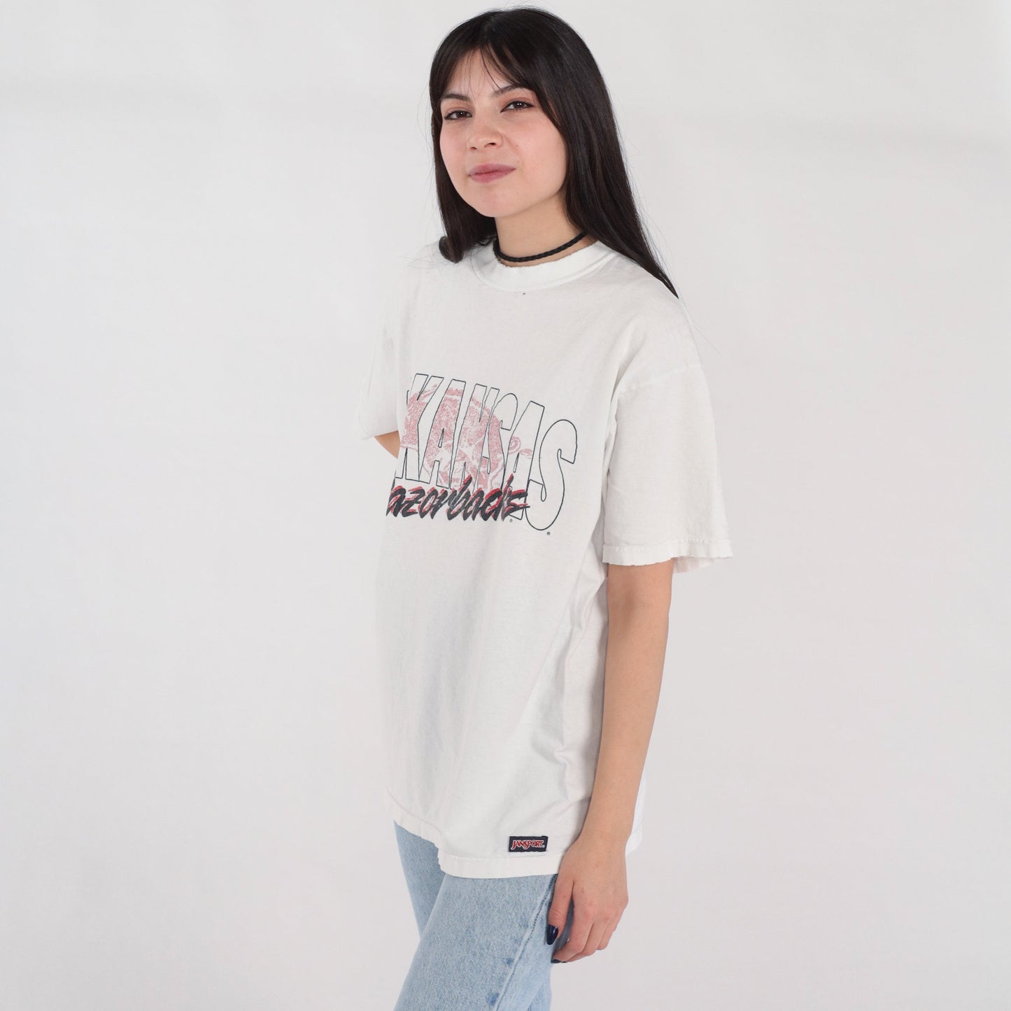 90s Arkansas Razorbacks Football Graphic T-Shirt White Cotton Large L