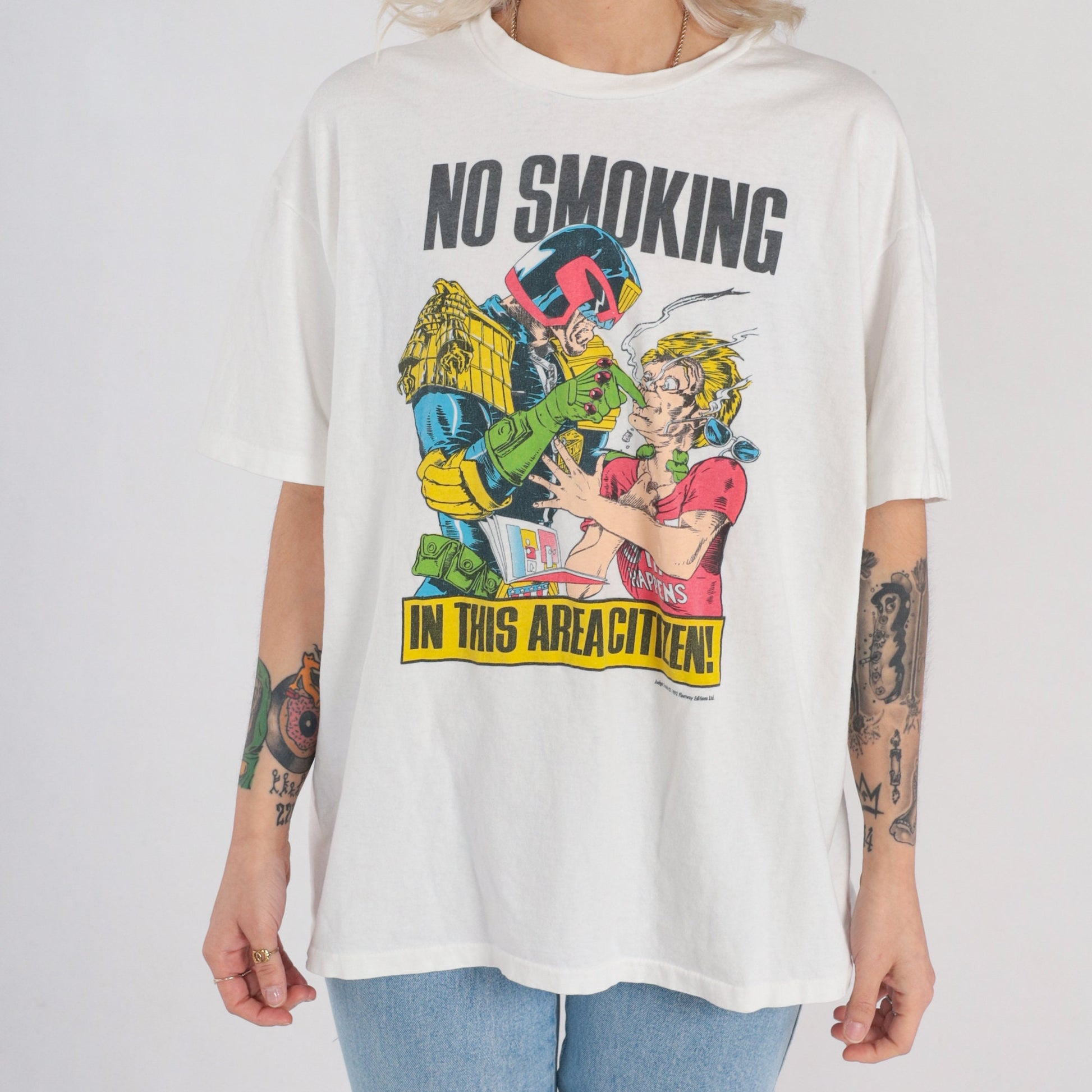 90s Judge Dredd 2000 AD Comics Graphic T-Shirt No Smoking XL