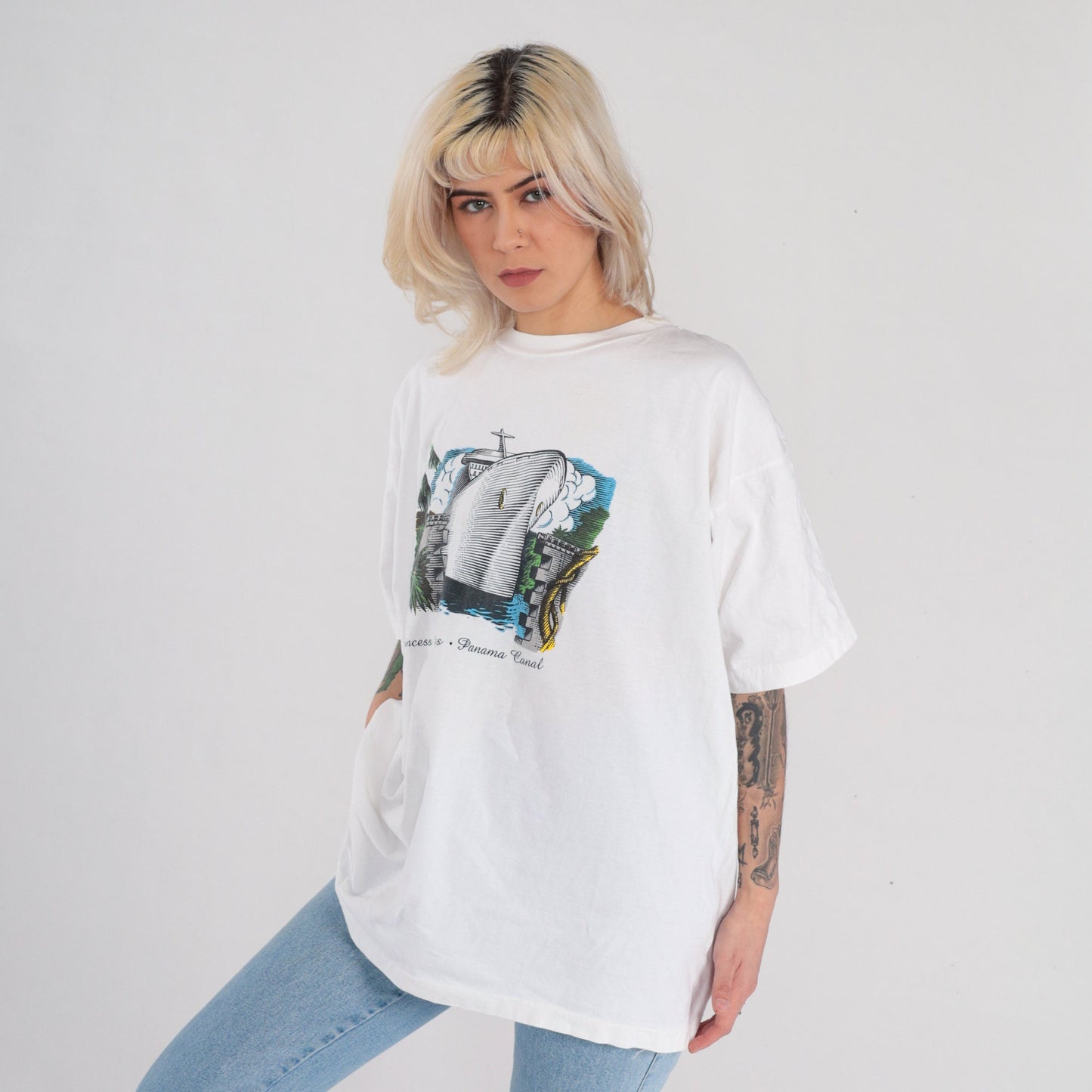 90s Princess Cruises Panama Canal Graphic T-Shirt White Single Stitch Extra Large