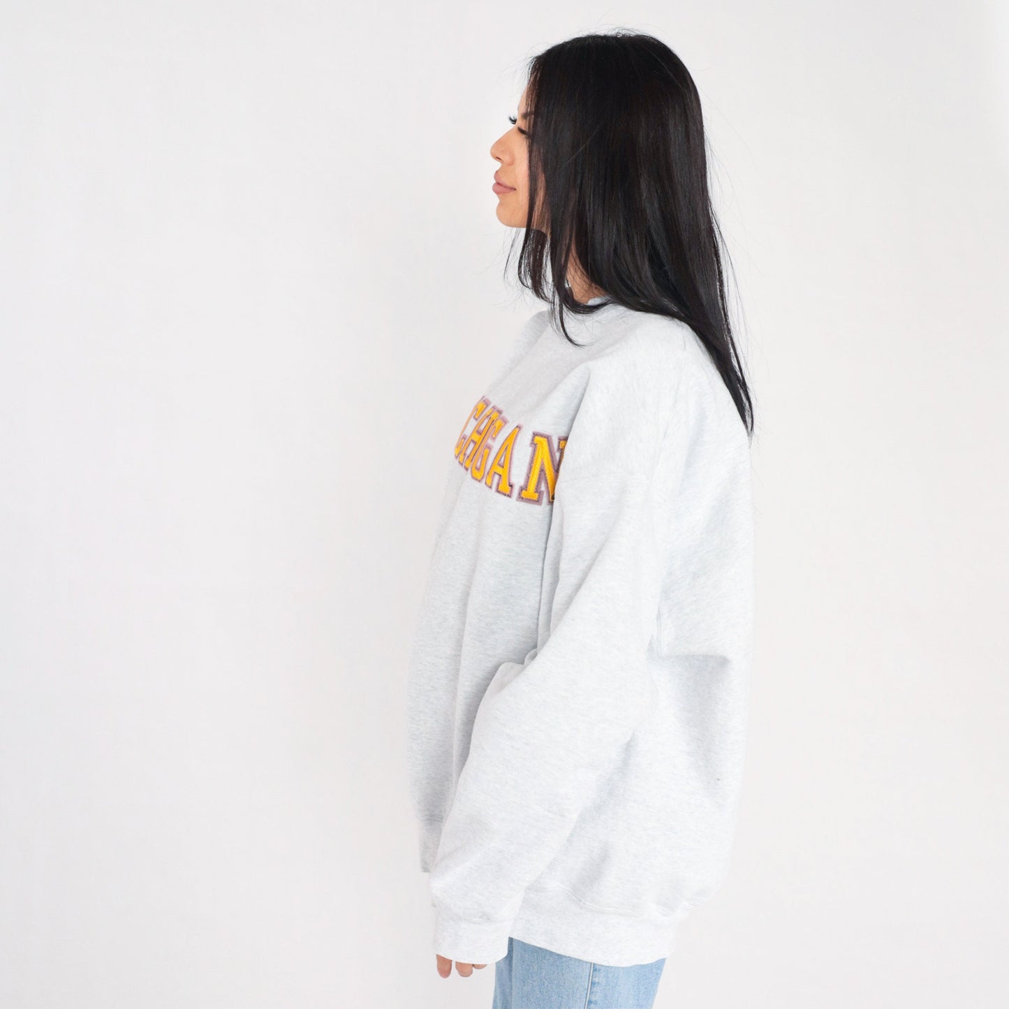 90s Michigan Wolverines University Sweatshirt Heather Grey Gold Graphic XXL
