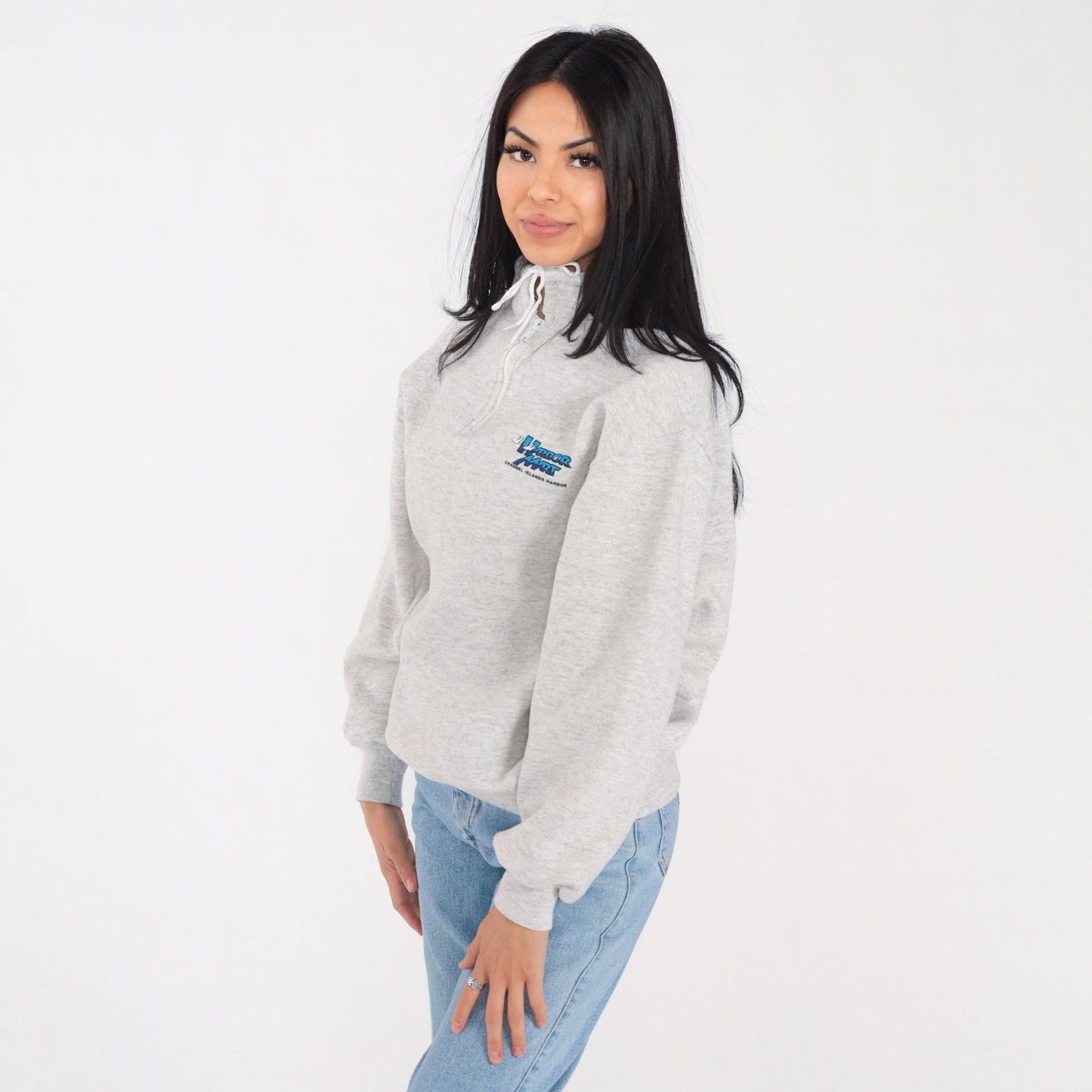 90s Harbor Mart Channel Islands Quarter Zip Sweatshirt Heather Grey Large L