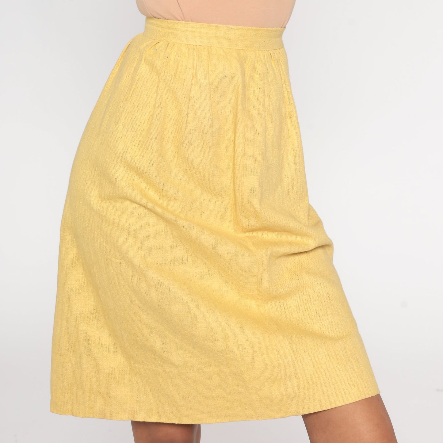 60s Yellow Pencil Skirt High Waisted Mini Linen XXS