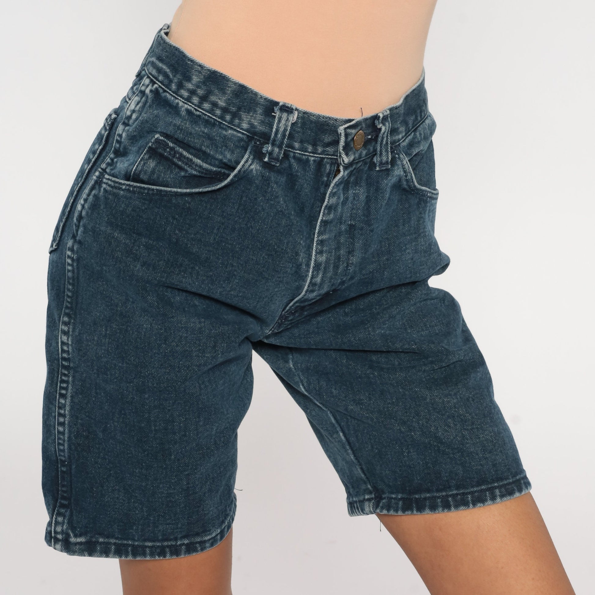 90s Wrangler Dark Blue Denim Shorts High Waist Jean Shorts Medium 29